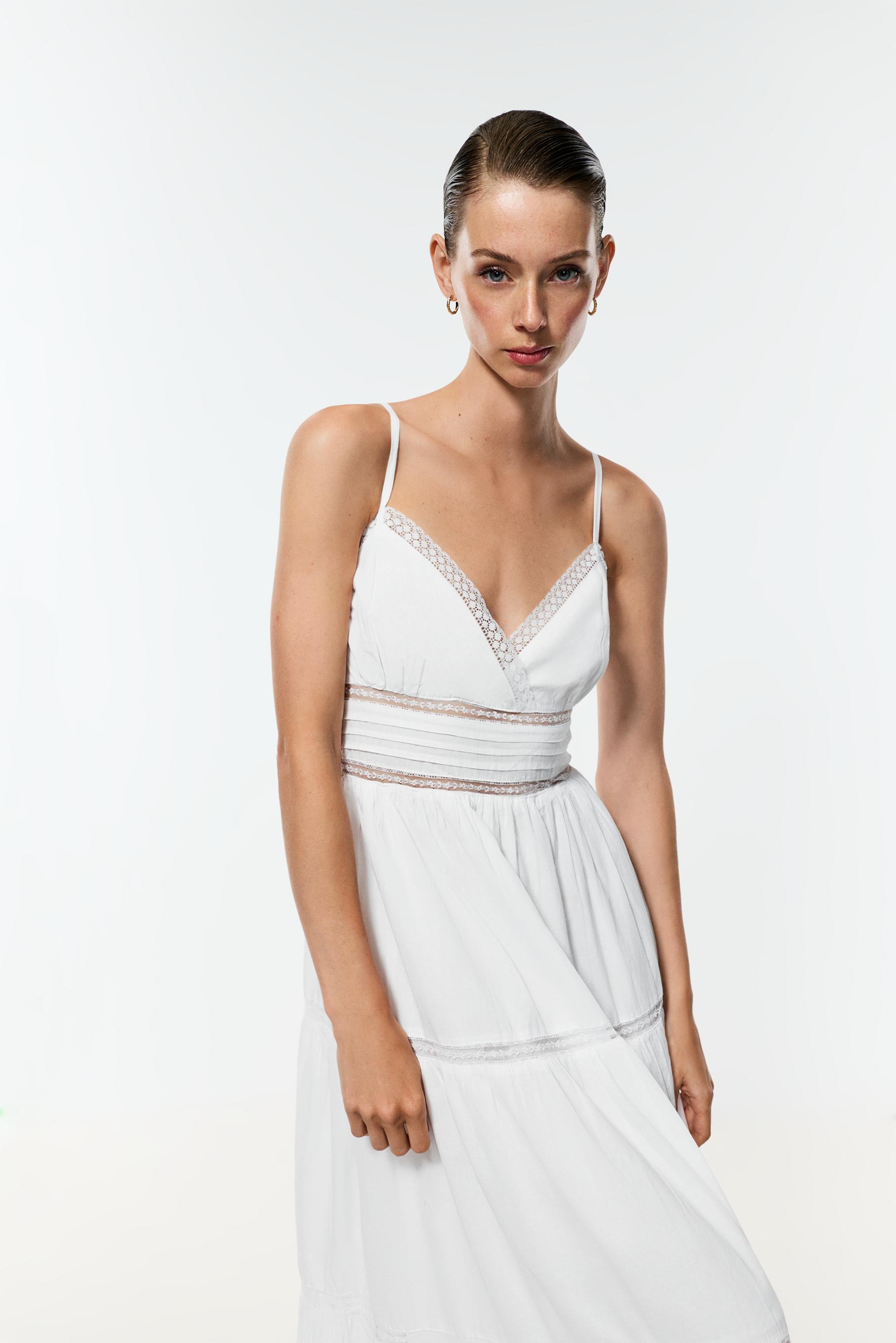 Midi dress with lace trim — WHITE