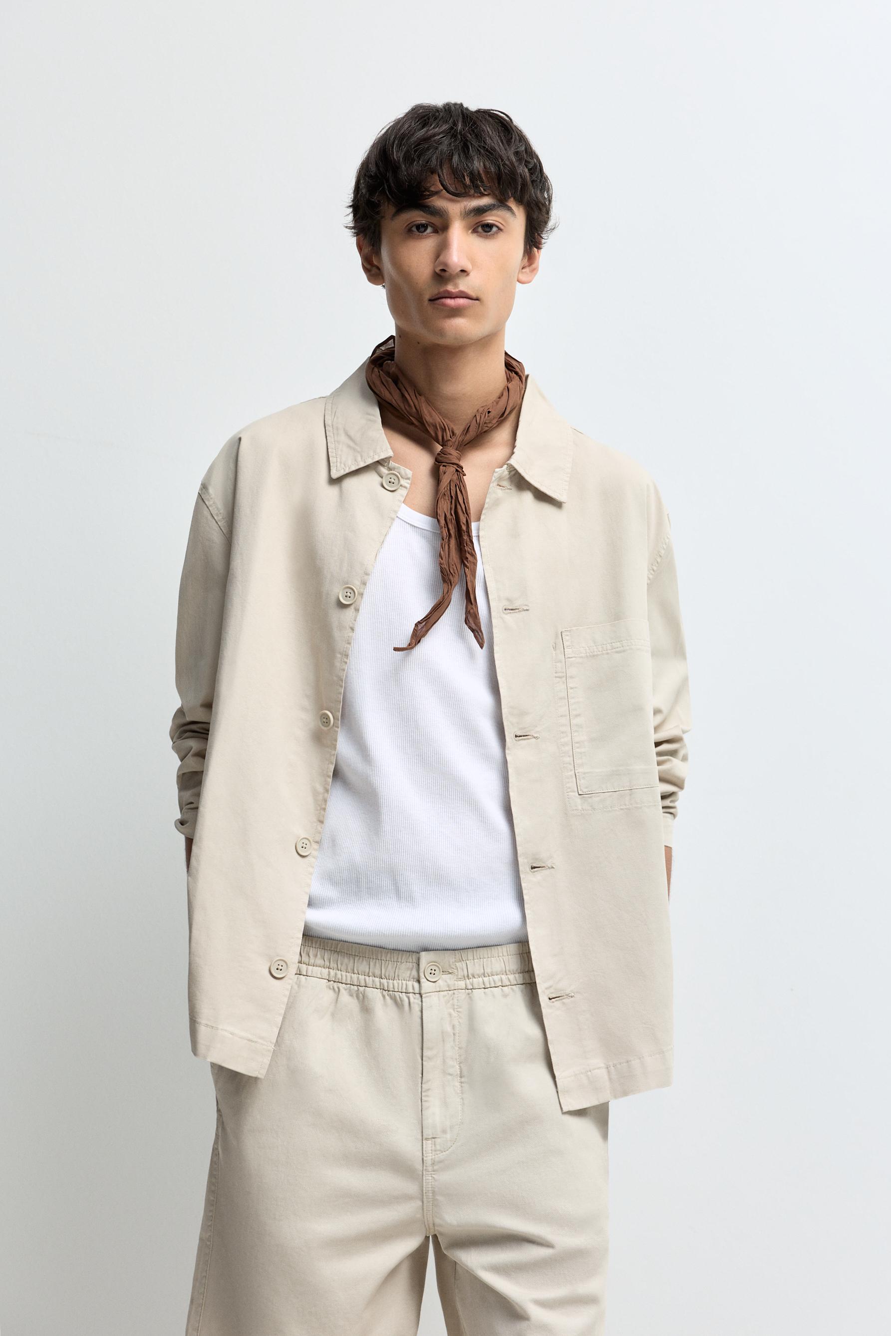 Linen blend overshirt — BEIGE