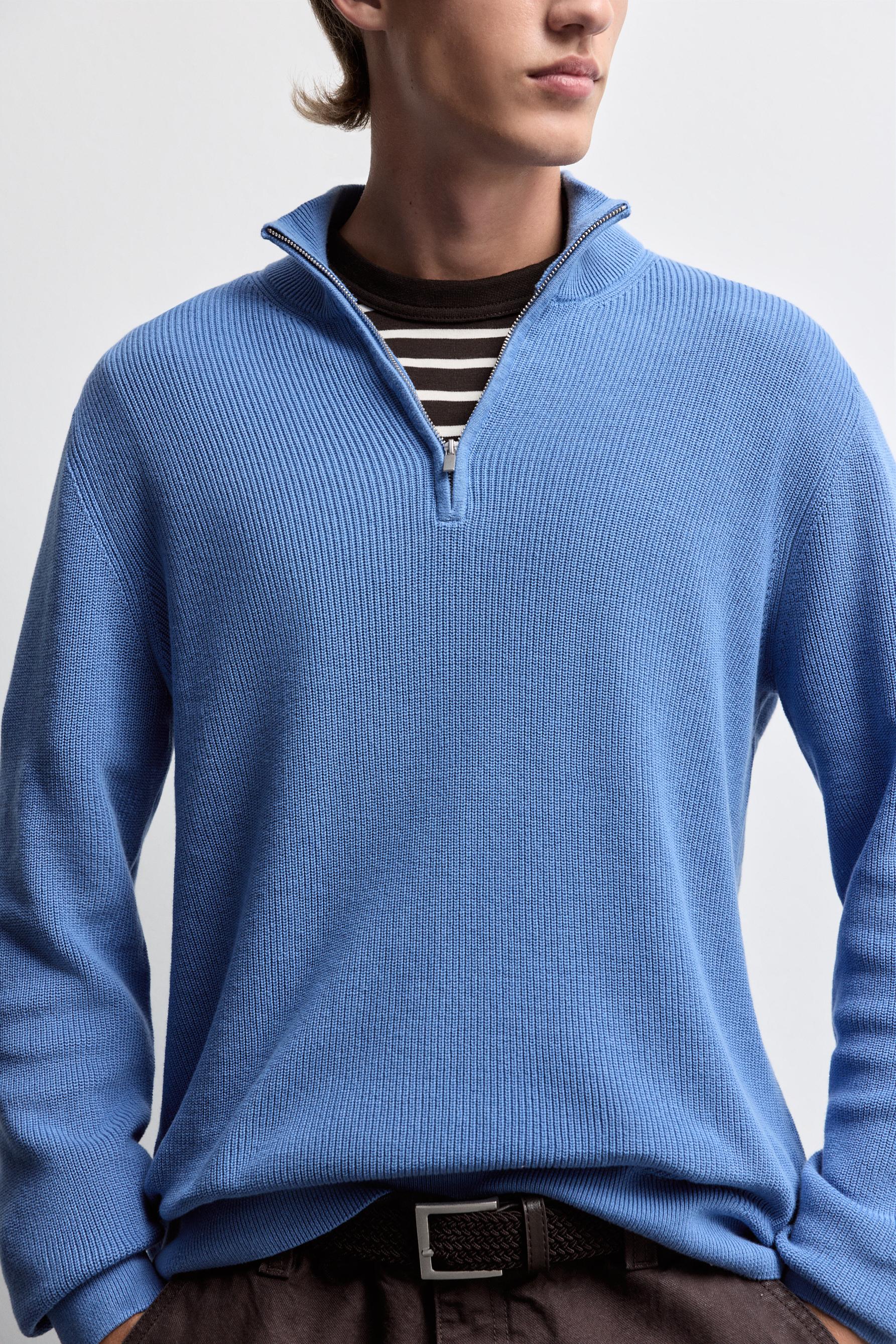 Textured zip-up sweater — BLUE