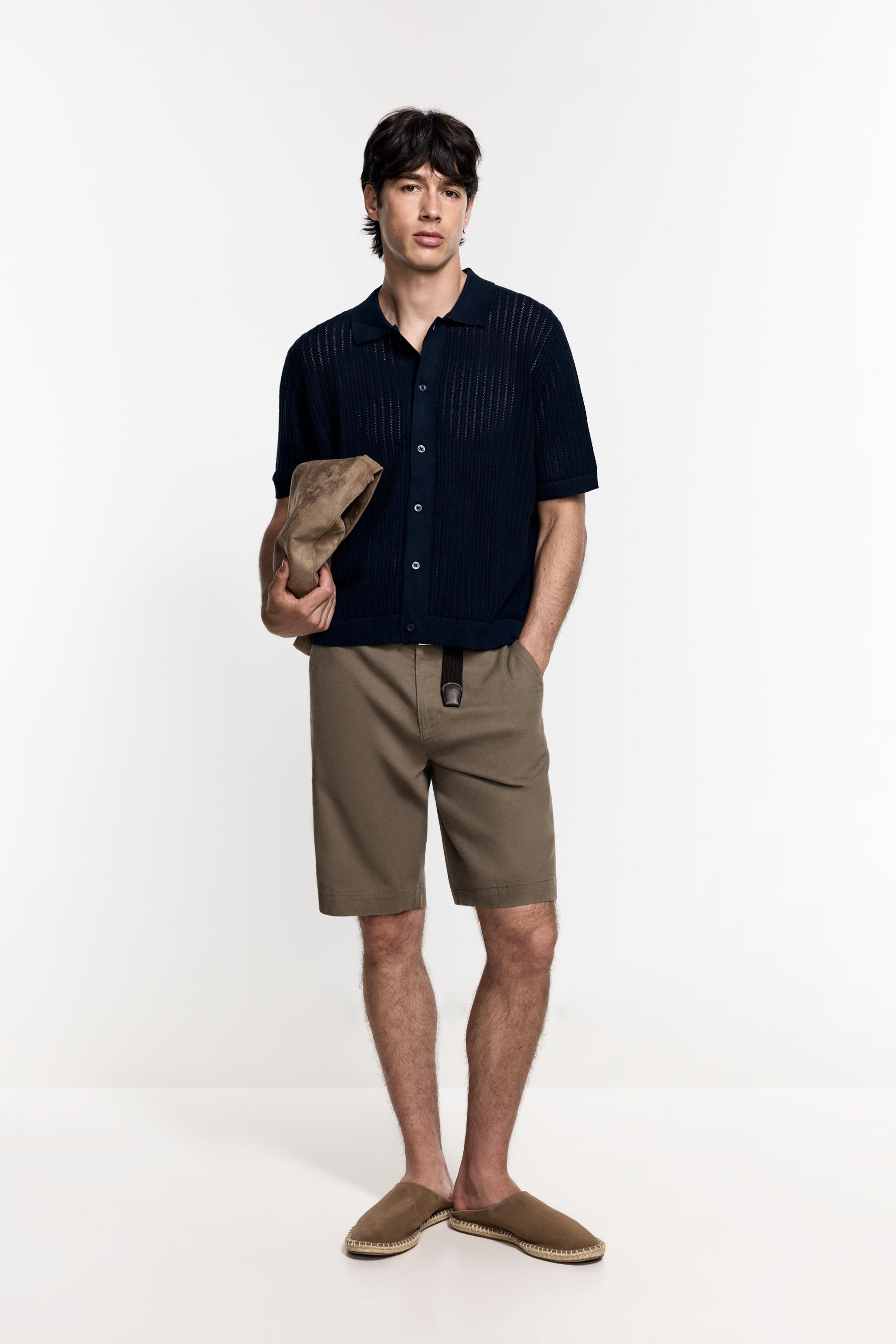 Cutwork knit polo shirt — NAVY