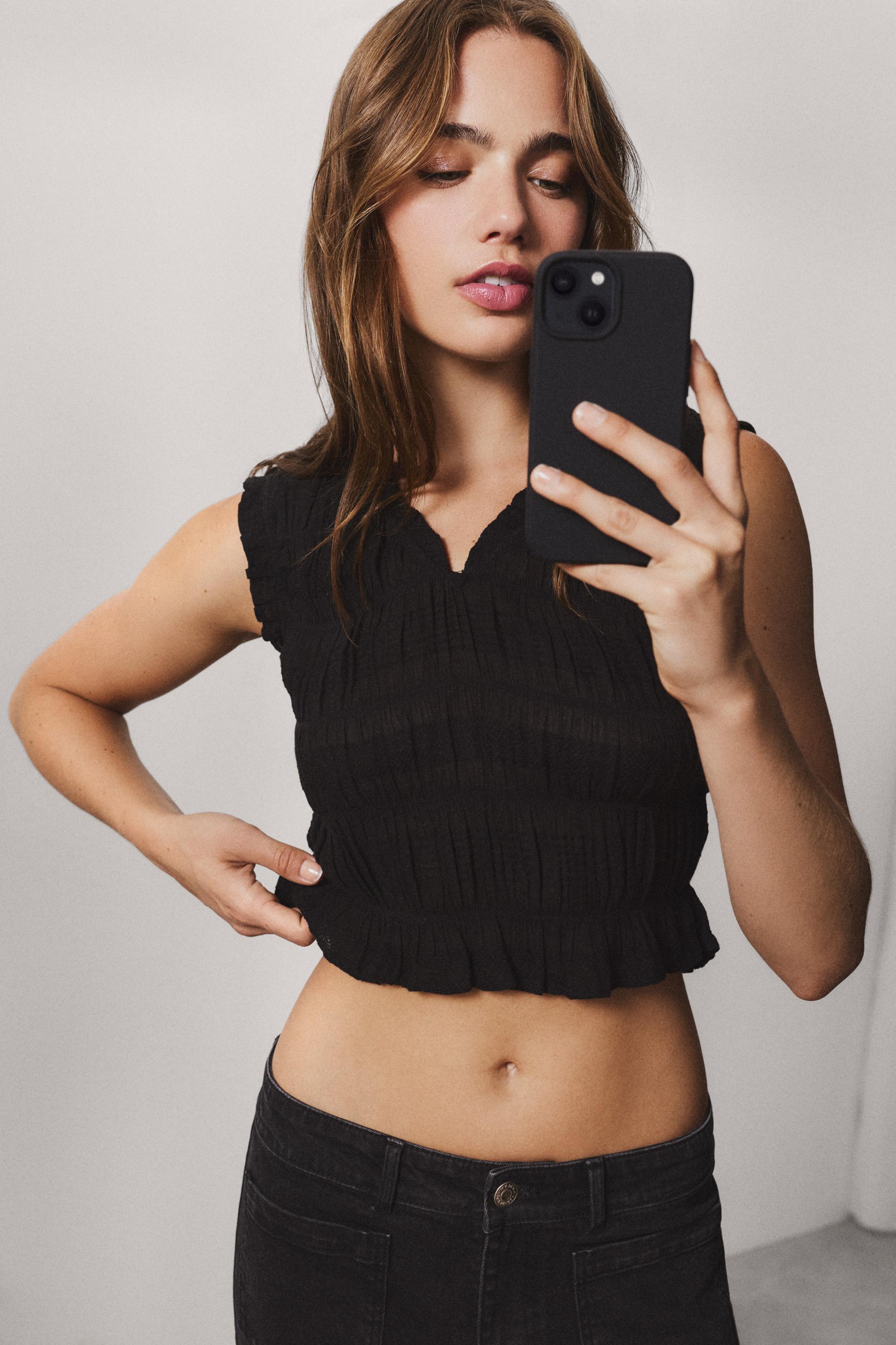 Gathered blouse — BLACK