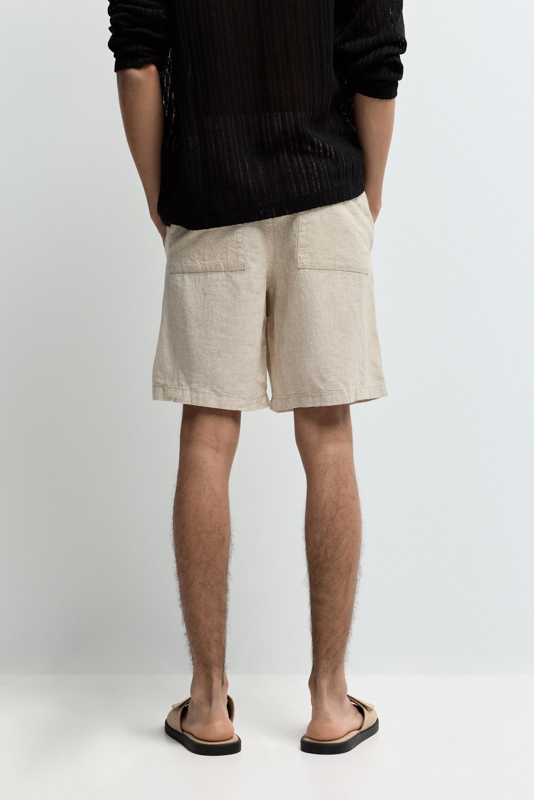 Linen-cotton jogger Bermuda shorts — OFF WHITE