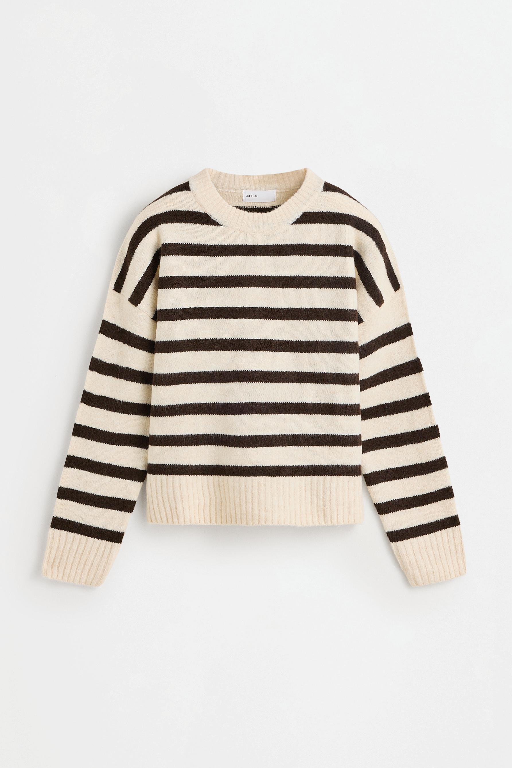 Striped fluffy sweater — BEIGE/BROWN