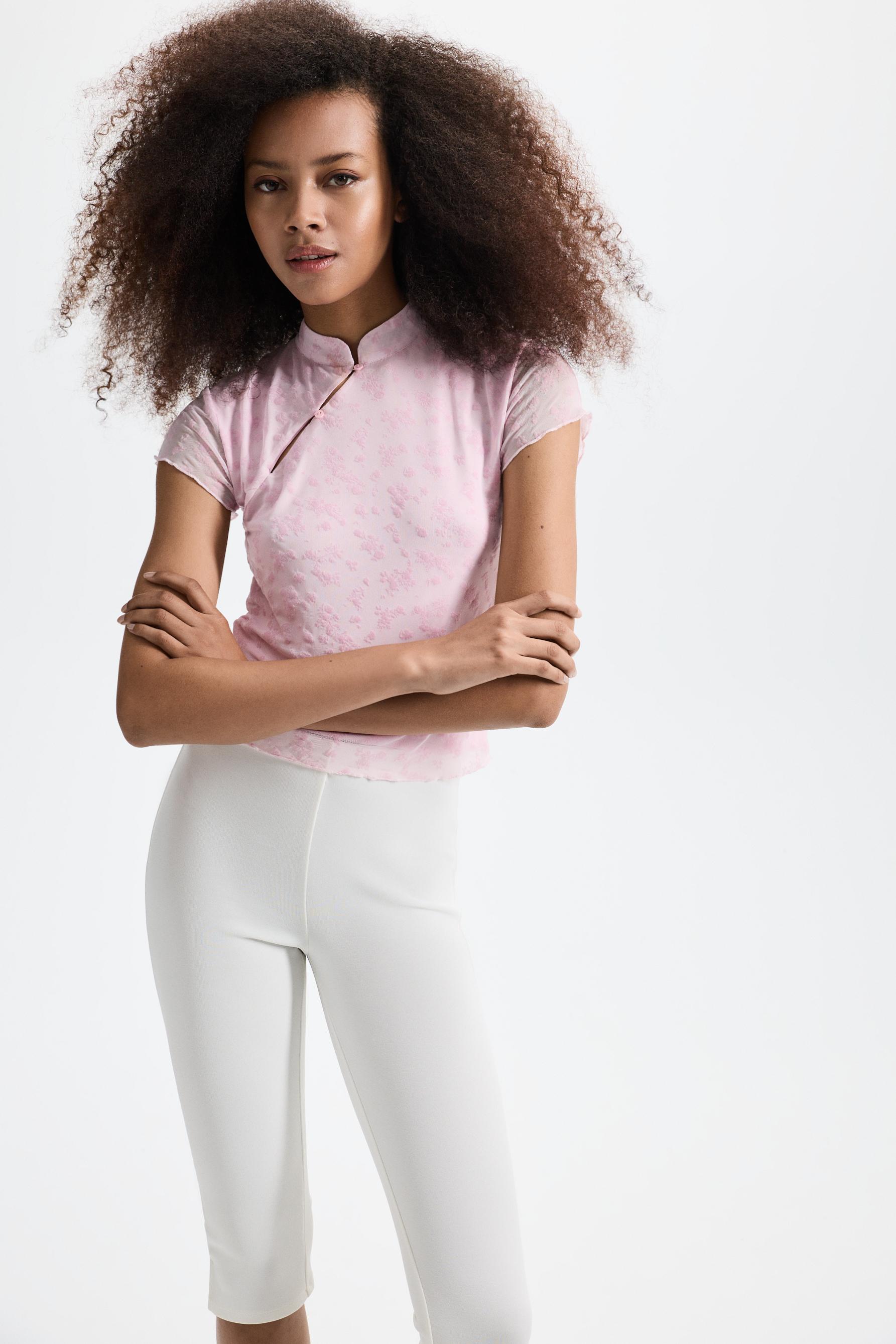 Slim fit stand collar T-shirt — PASTEL PINK