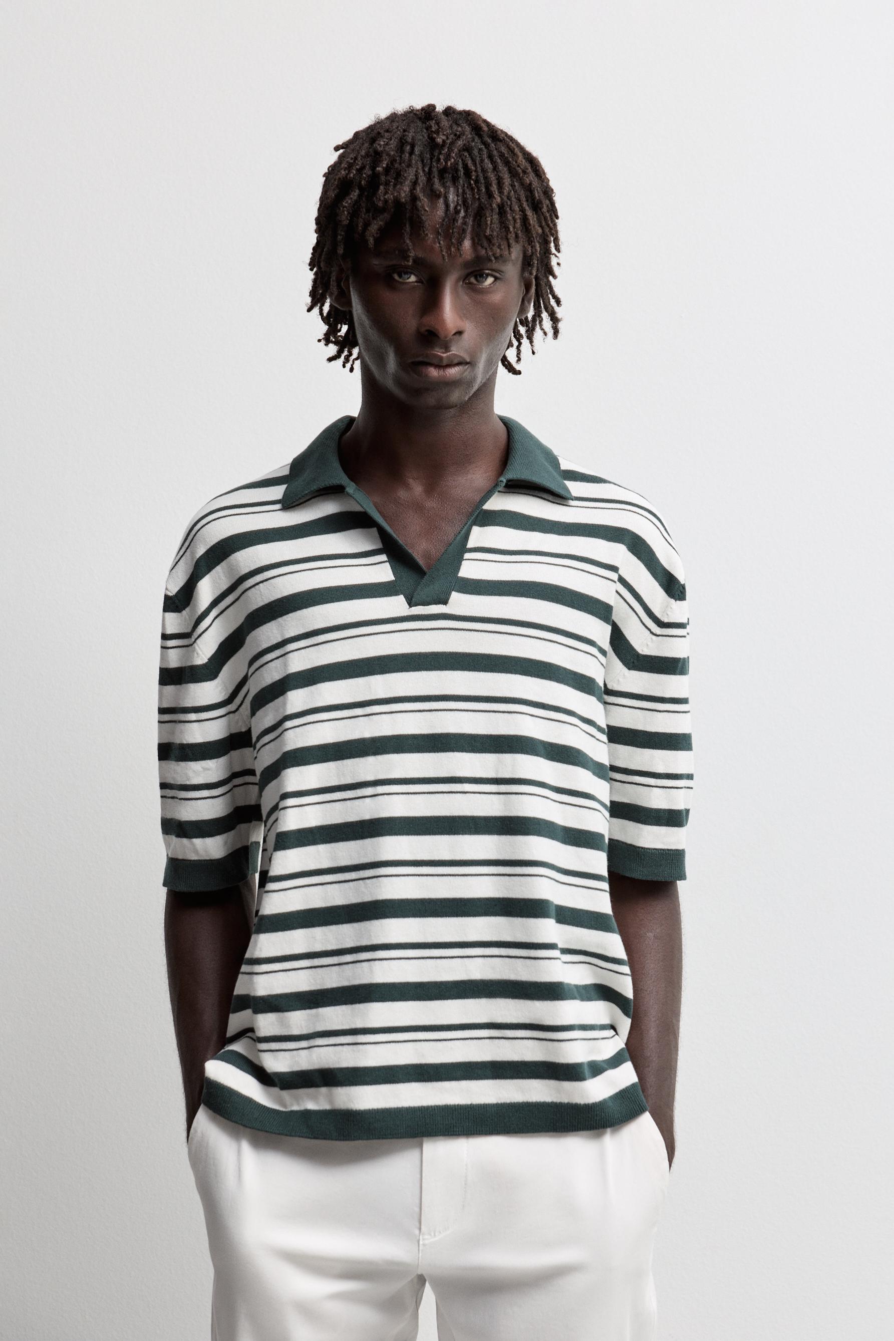 Striped knit polo — EMERALD GREEN
