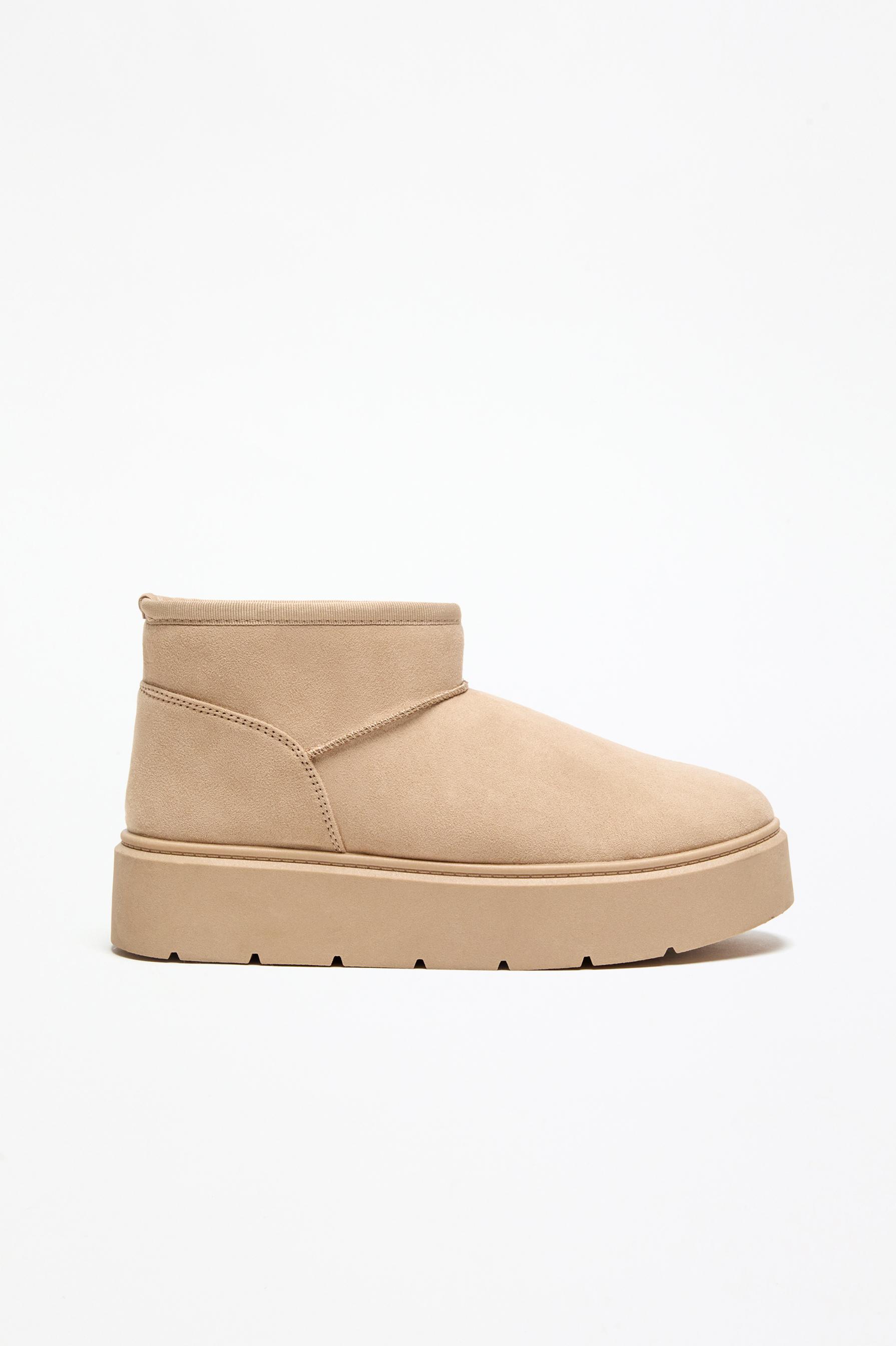 Platform fur ankle boot — BROWN