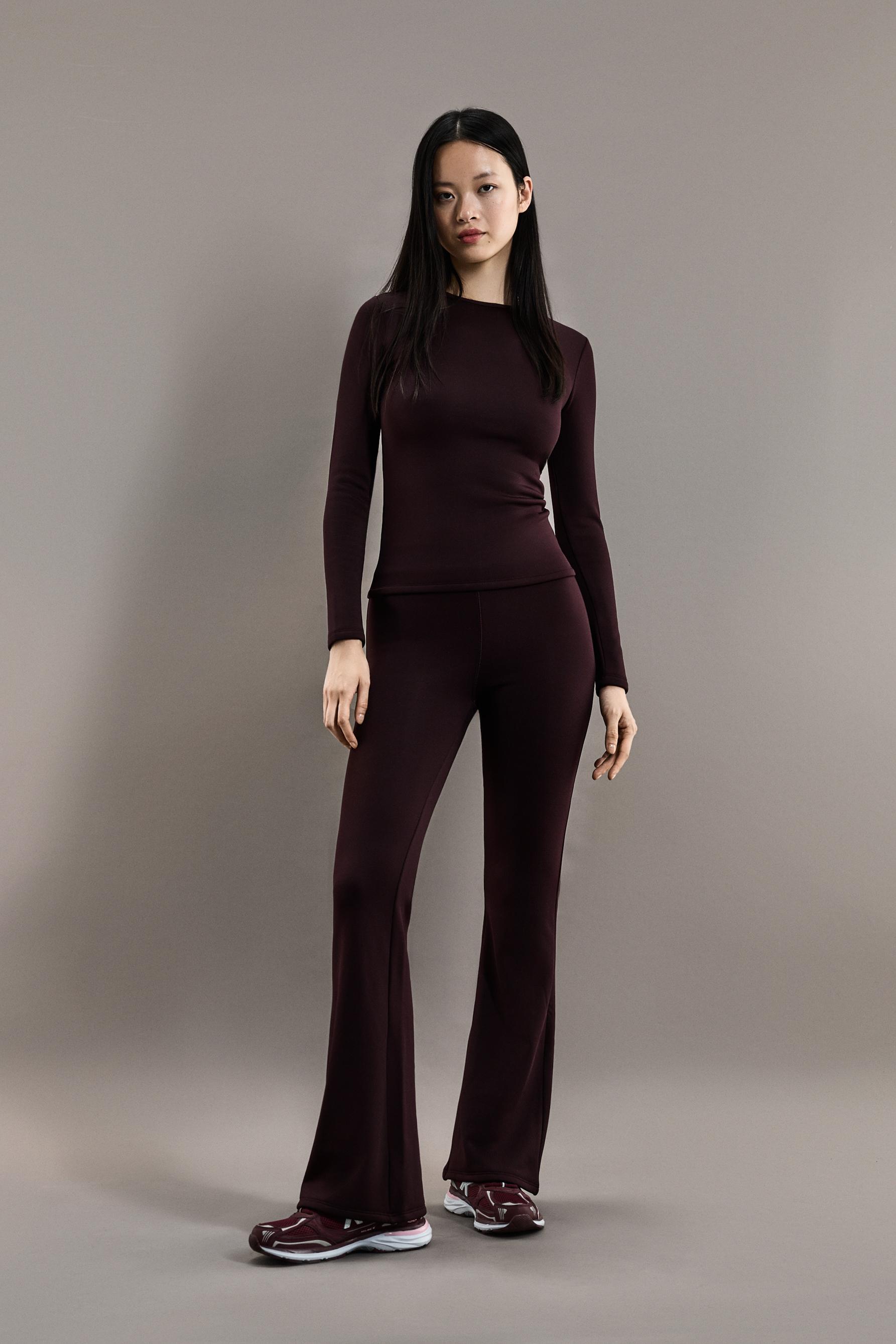 HEAVY WEIGHT thermal bell bottom leggings (10°F to 48°F) — DARK BURGUNDY