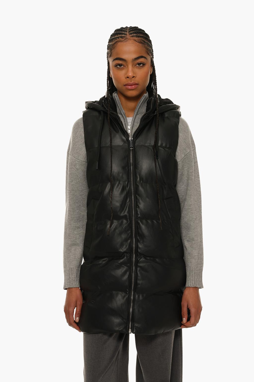 Faux leather puffer gilet