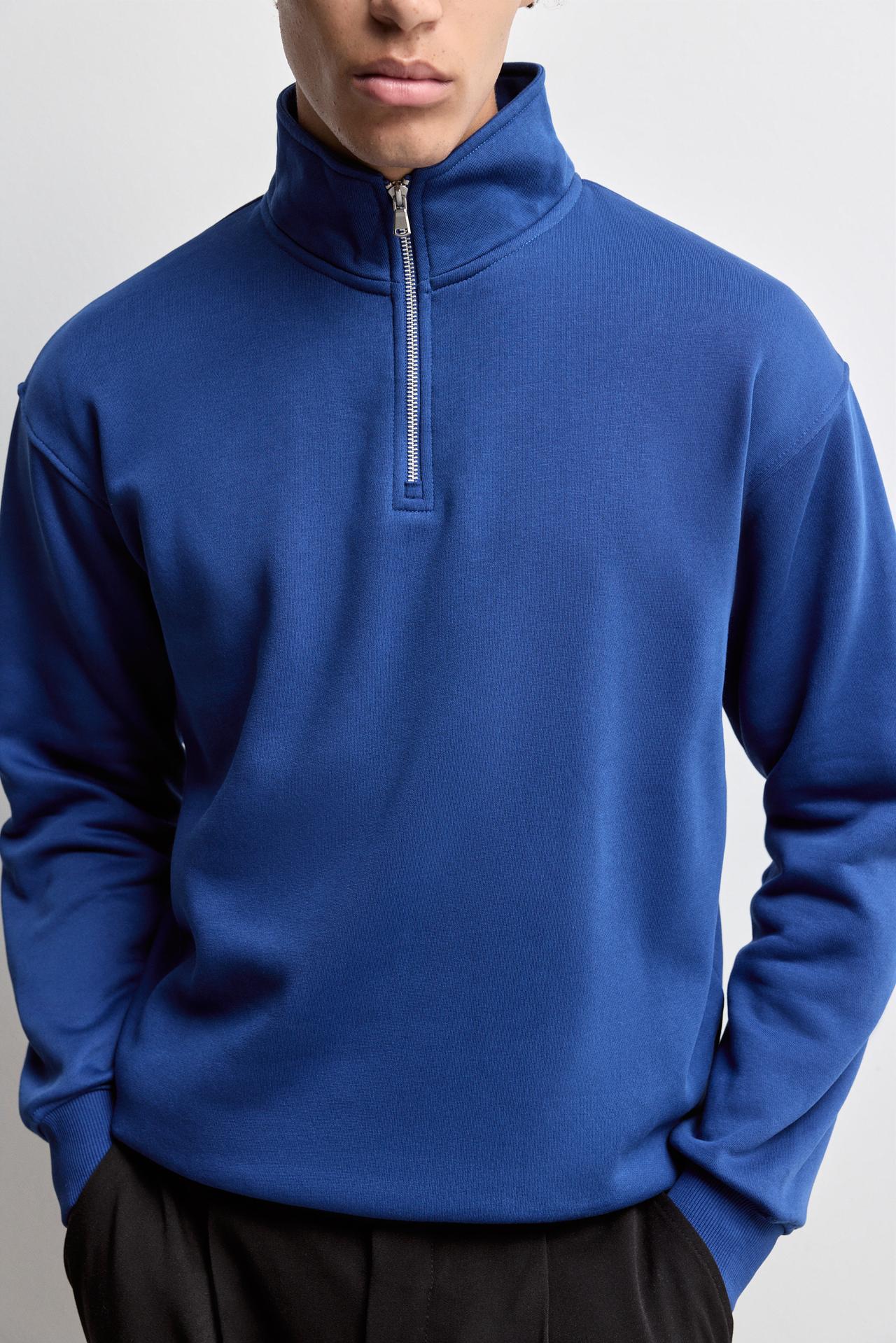 High-neck zip-up sweatshirt — COBALT GREY