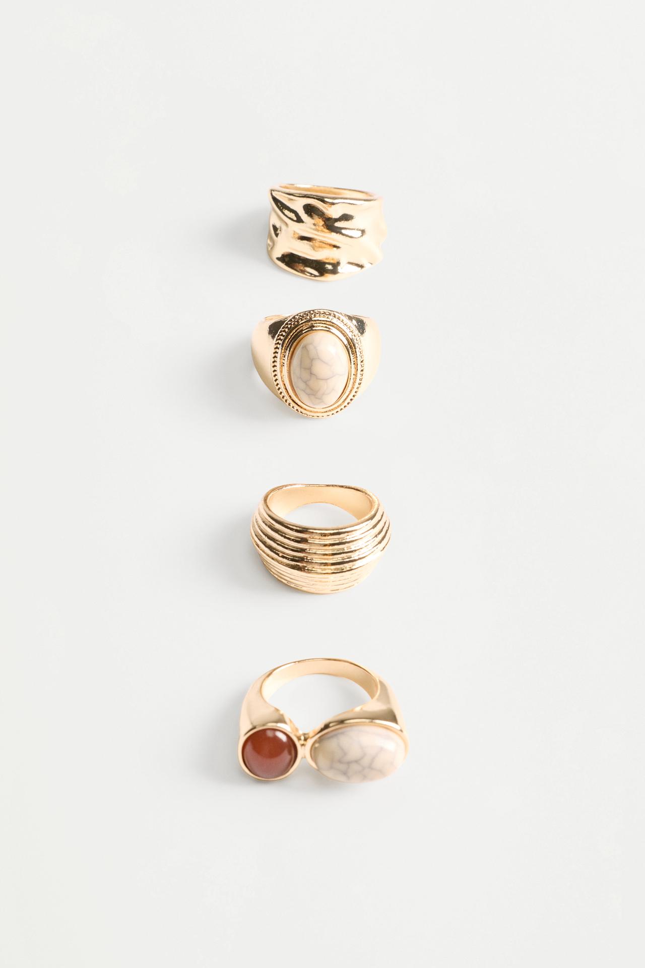 Stone-detailed rings (4-pack) — GOLDEN