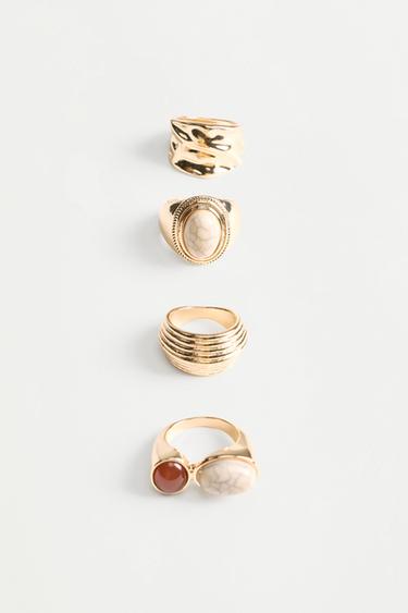 Stone-detailed rings (4-pack) — GOLDEN 1
