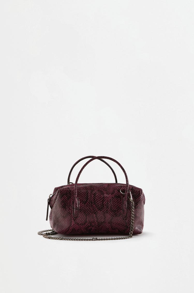 Animal print mini bowling crossbody bag — BURGUNDY