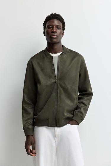 Faux suede bomber jacket — PALE KHAKI 1
