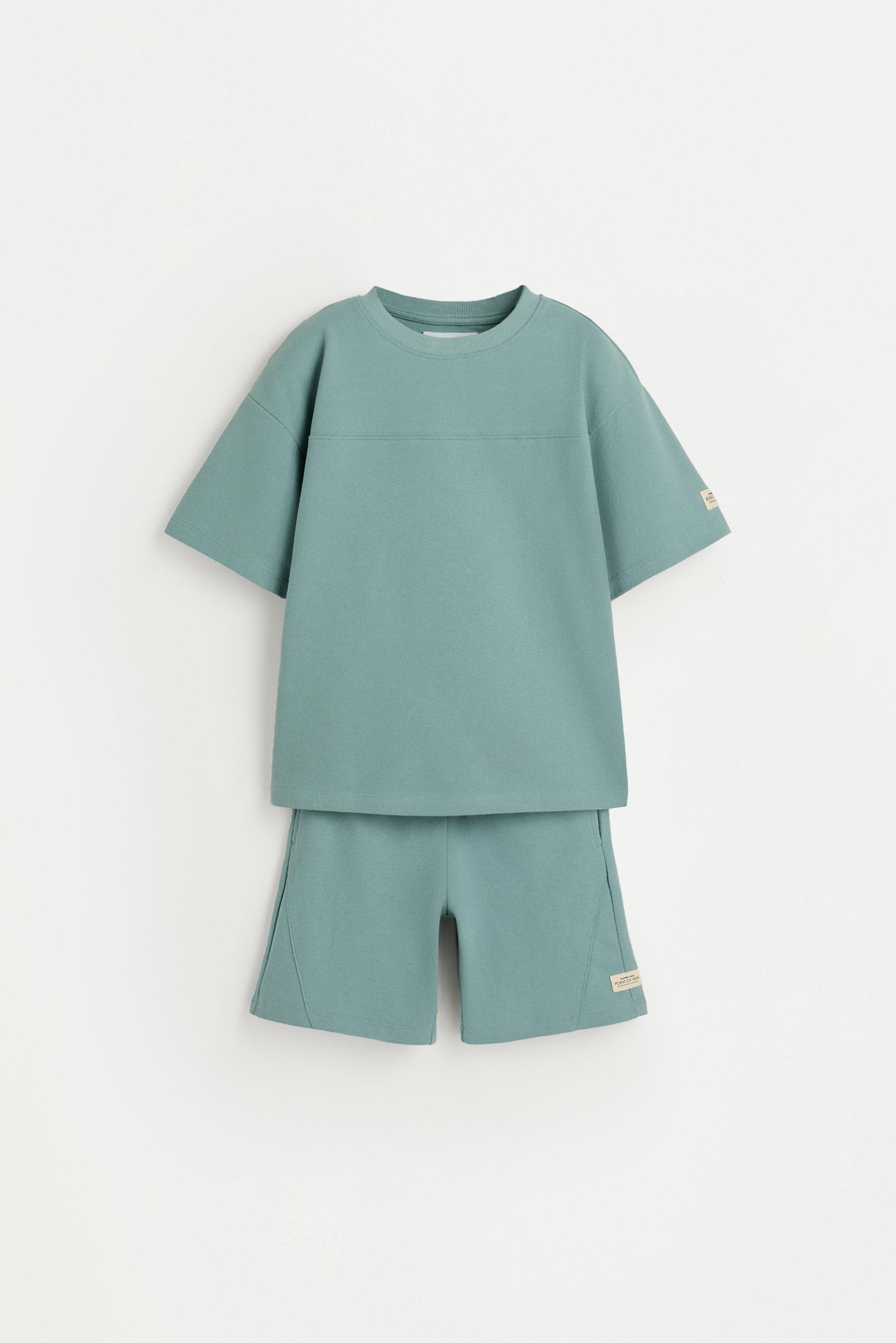 Piqué T-shirt and Bermuda shorts co-ord — PALE TURQUOISE