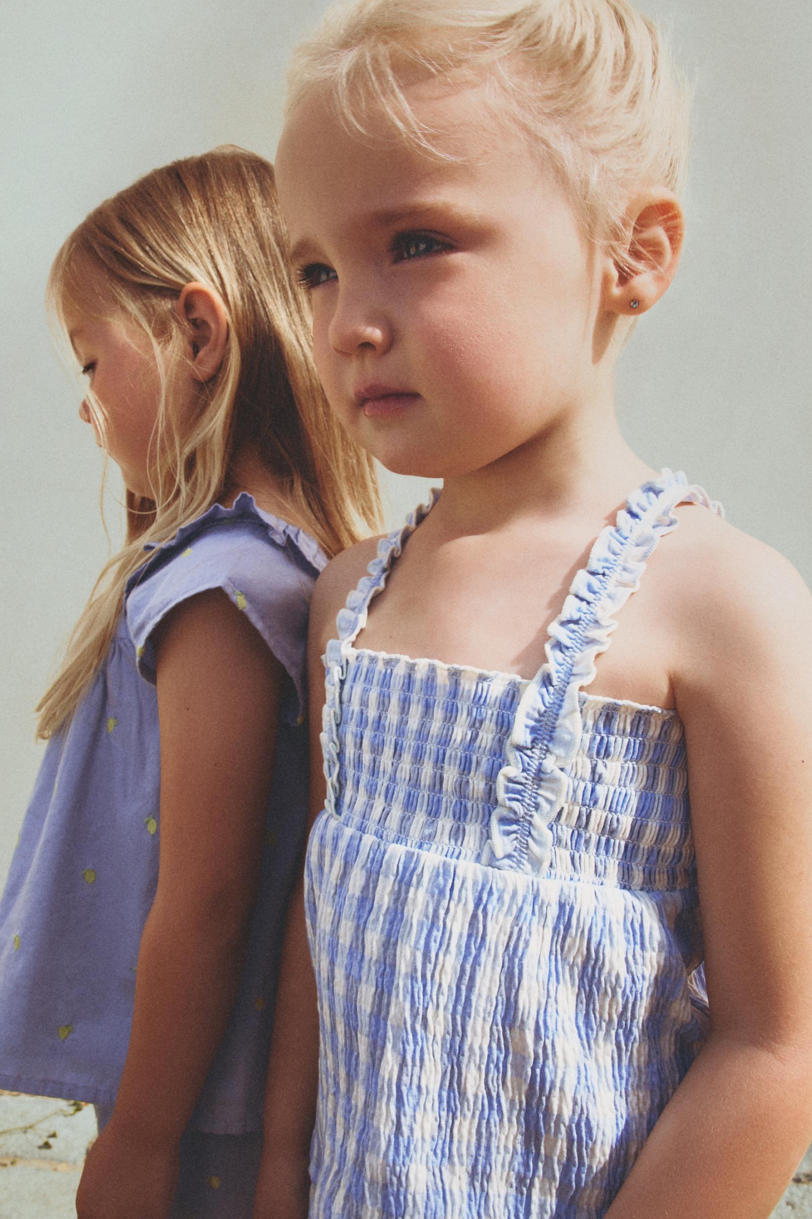 Gingham crepe top and shorts co-ord — BLUE