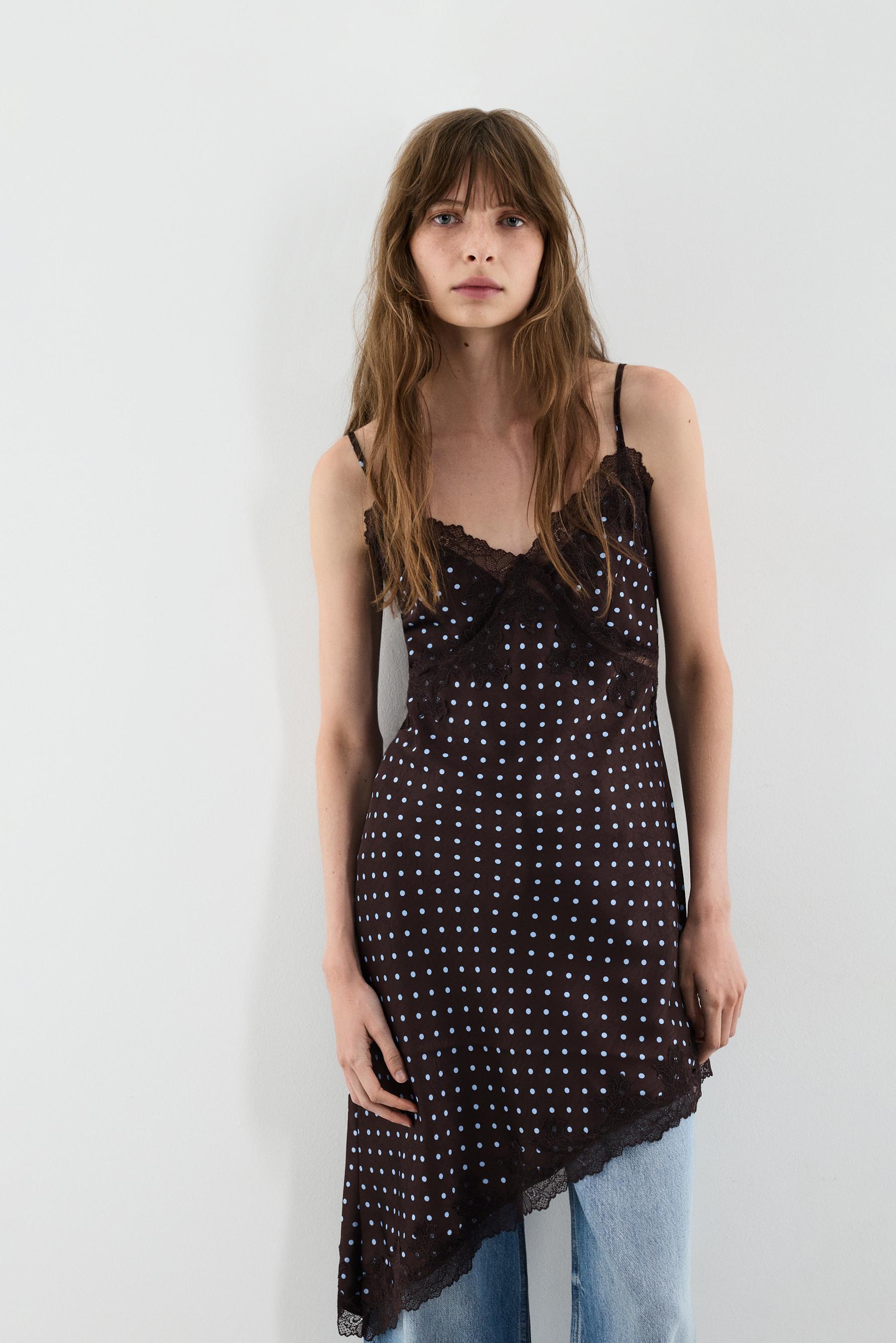 Short asymmetric slip dress — BROWN/BLUE