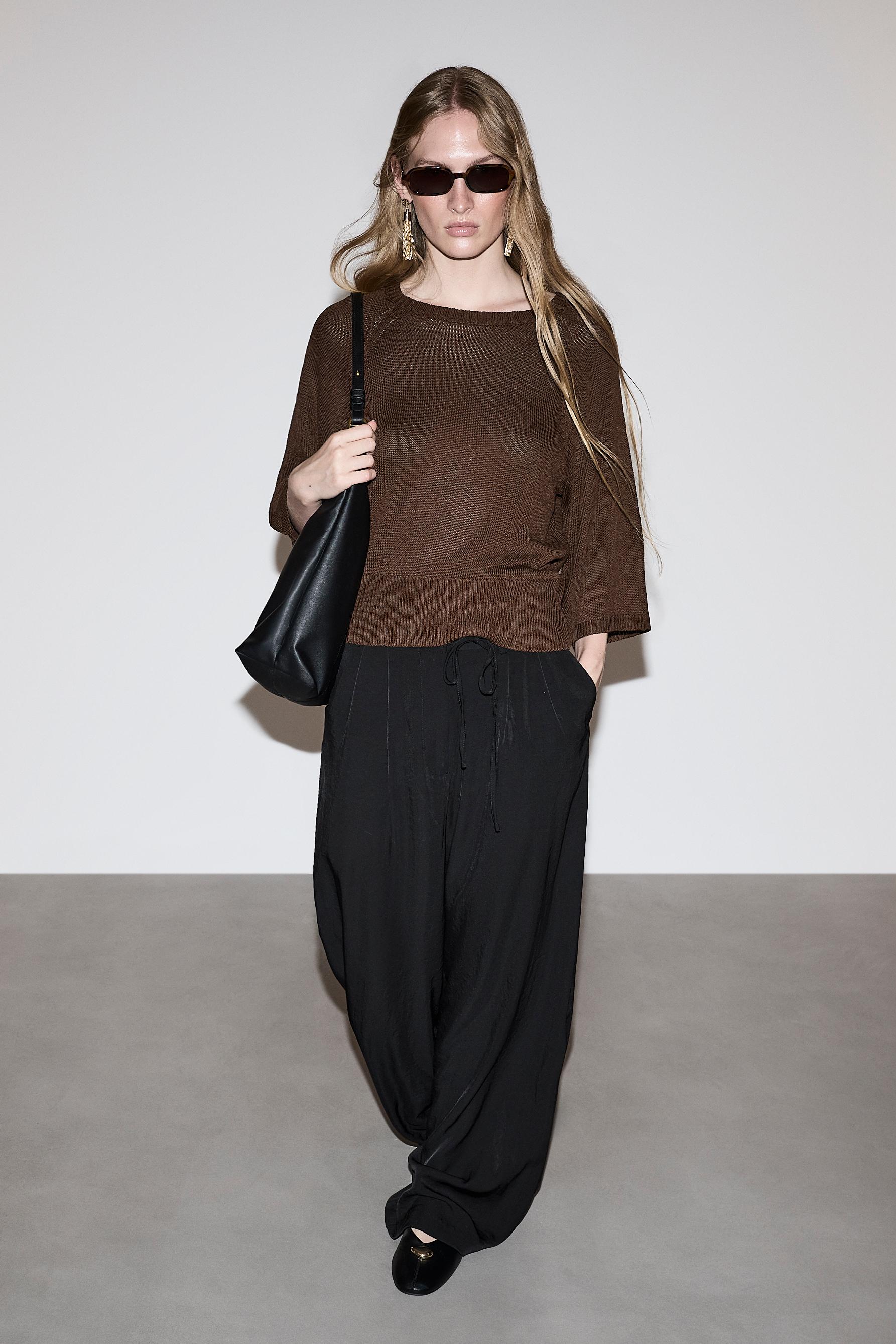 Satin wide-leg trousers — BLACK