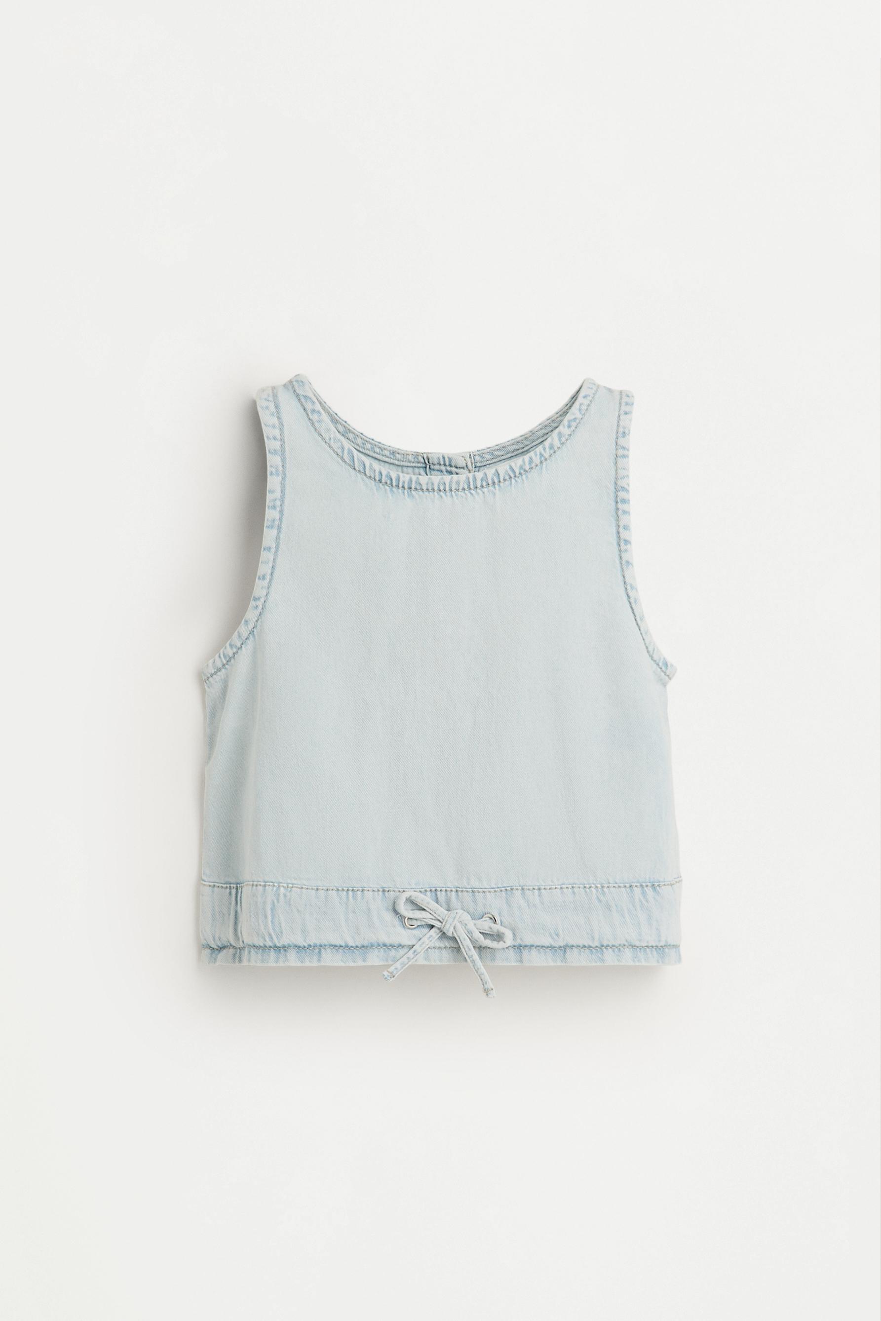 Drawstring denim top — FADED SKY BLUE