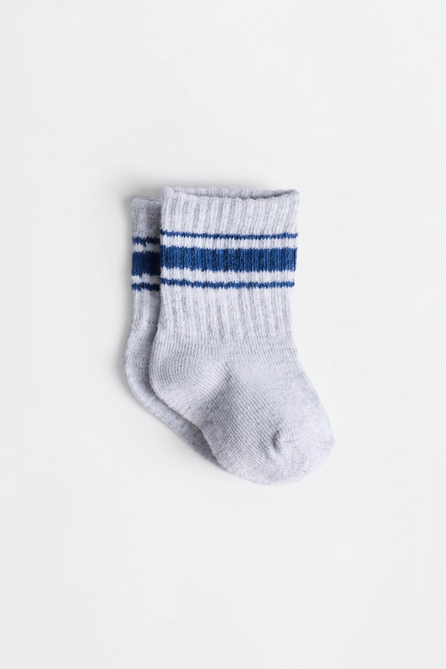 Striped long socks (5-pack) — WHITE/GREY