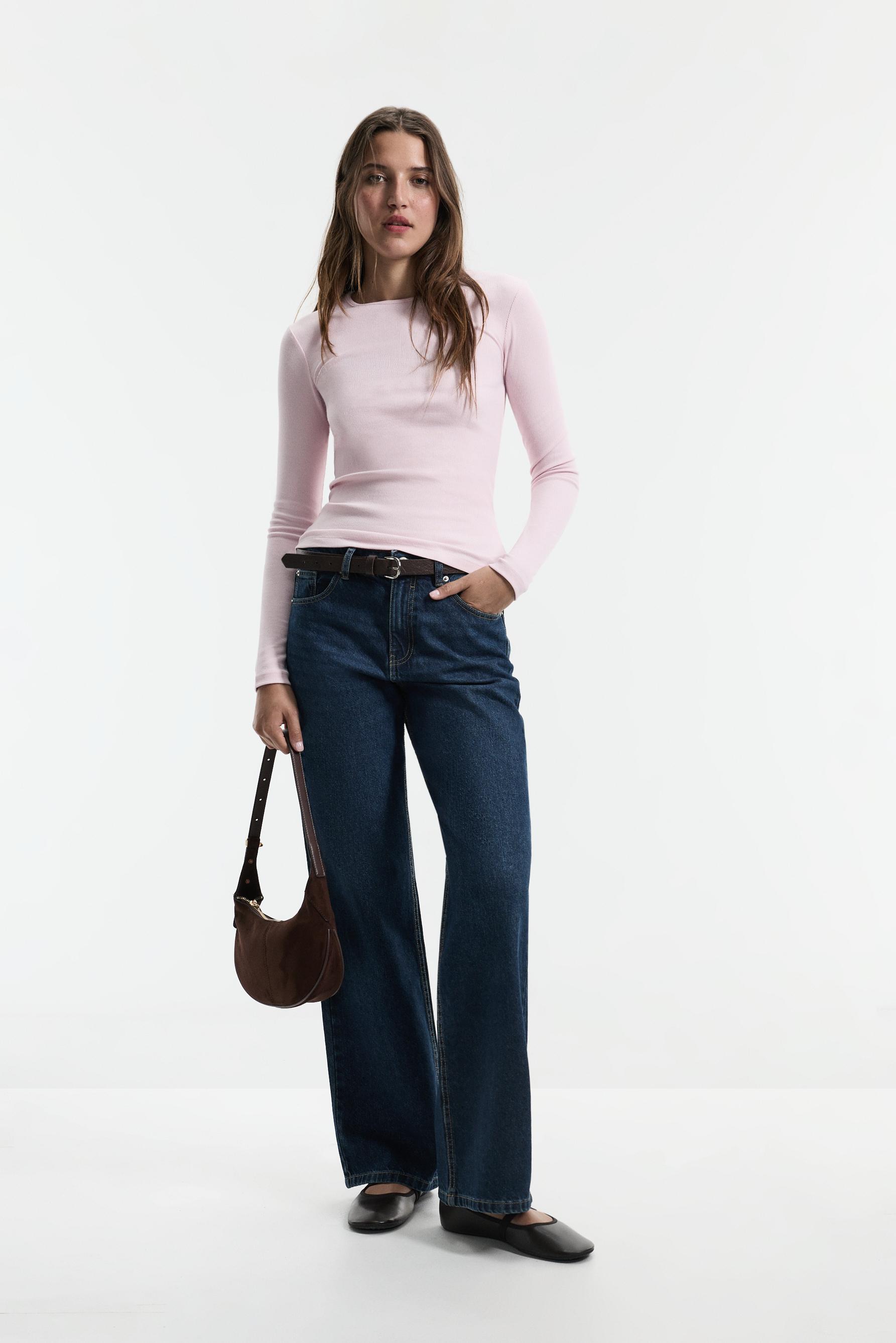 Ribbed long sleeve T-shirt — PASTEL PINK