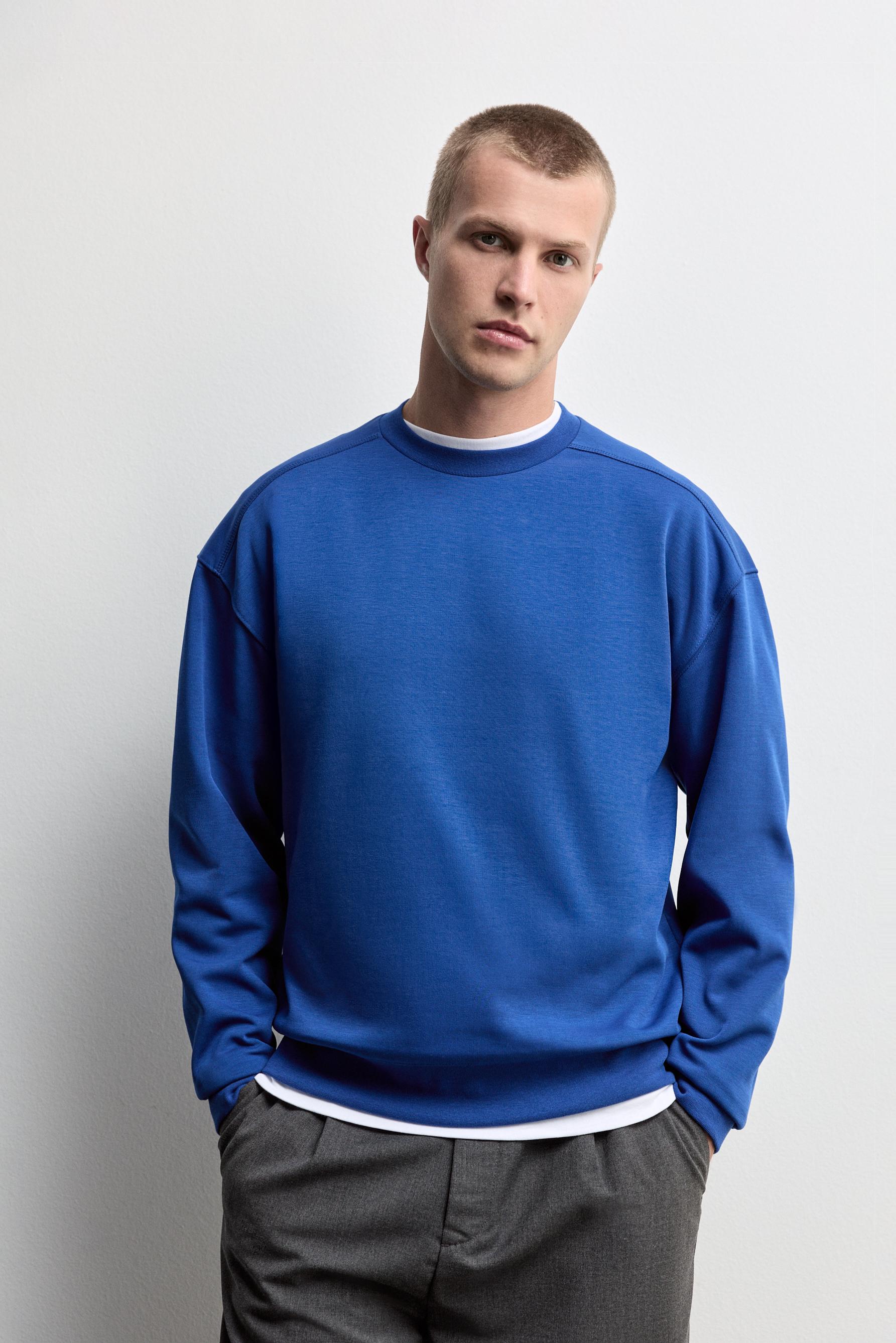 Round neck interlock sweatshirt — COBALT GREY