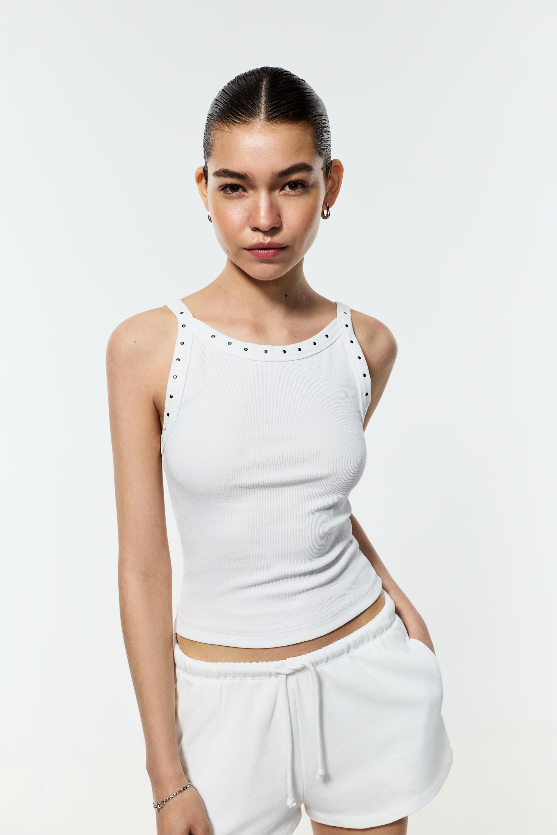 Ribbed top with studs — OFF WHITE