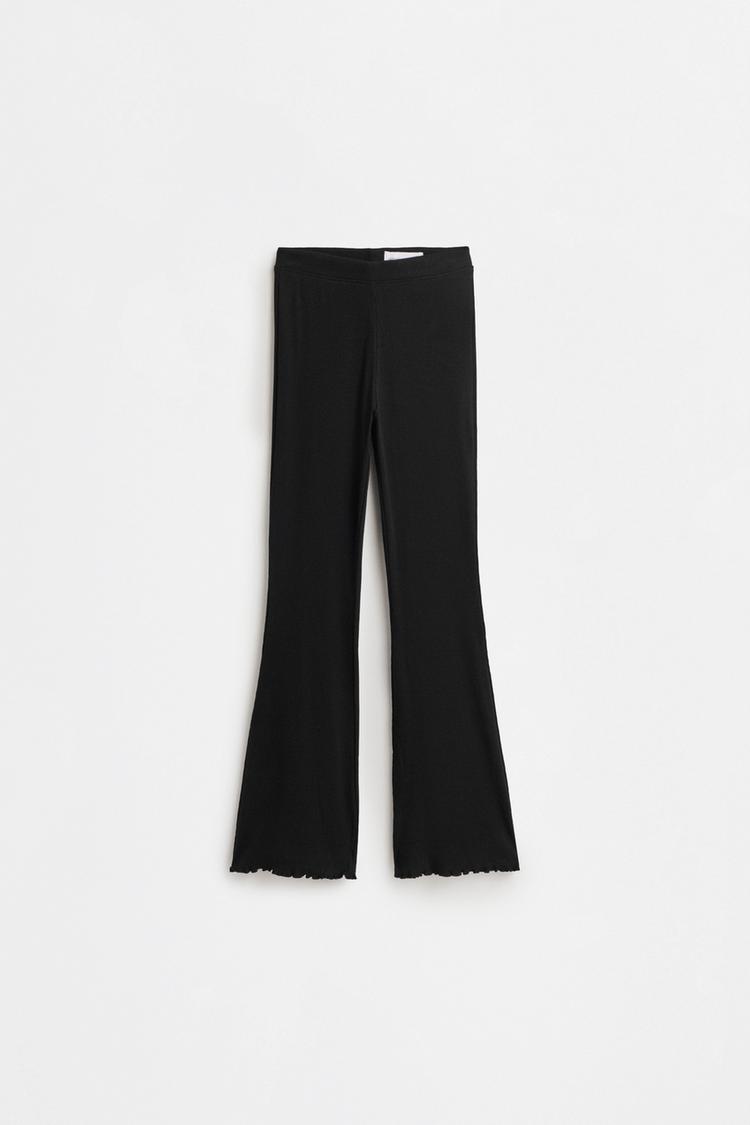 Ribbed bell-bottom leggings — BLACK