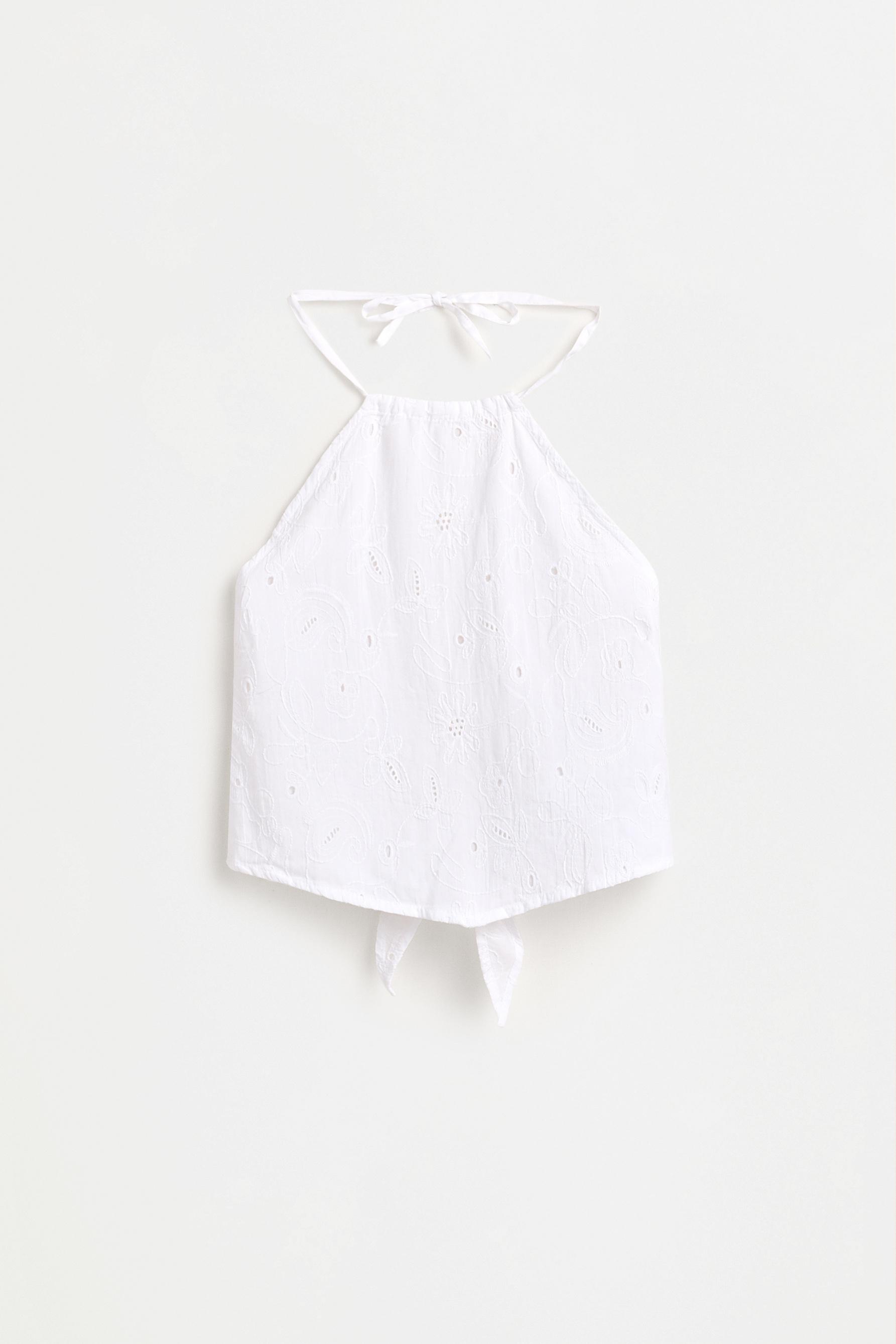 Embroidered scarf top — WHITE