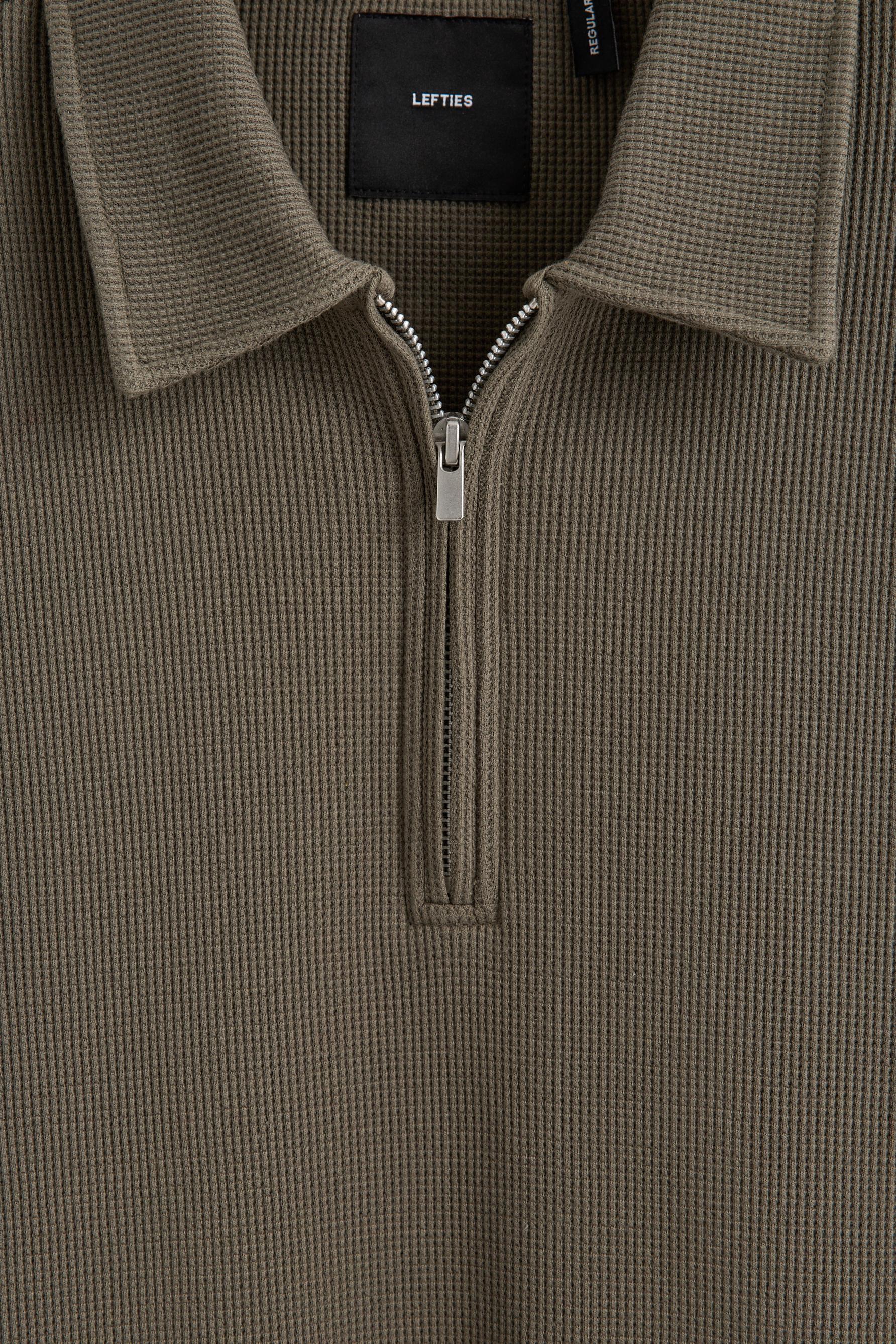 Waffle texture polo shirt — MEDIUM KHAKI