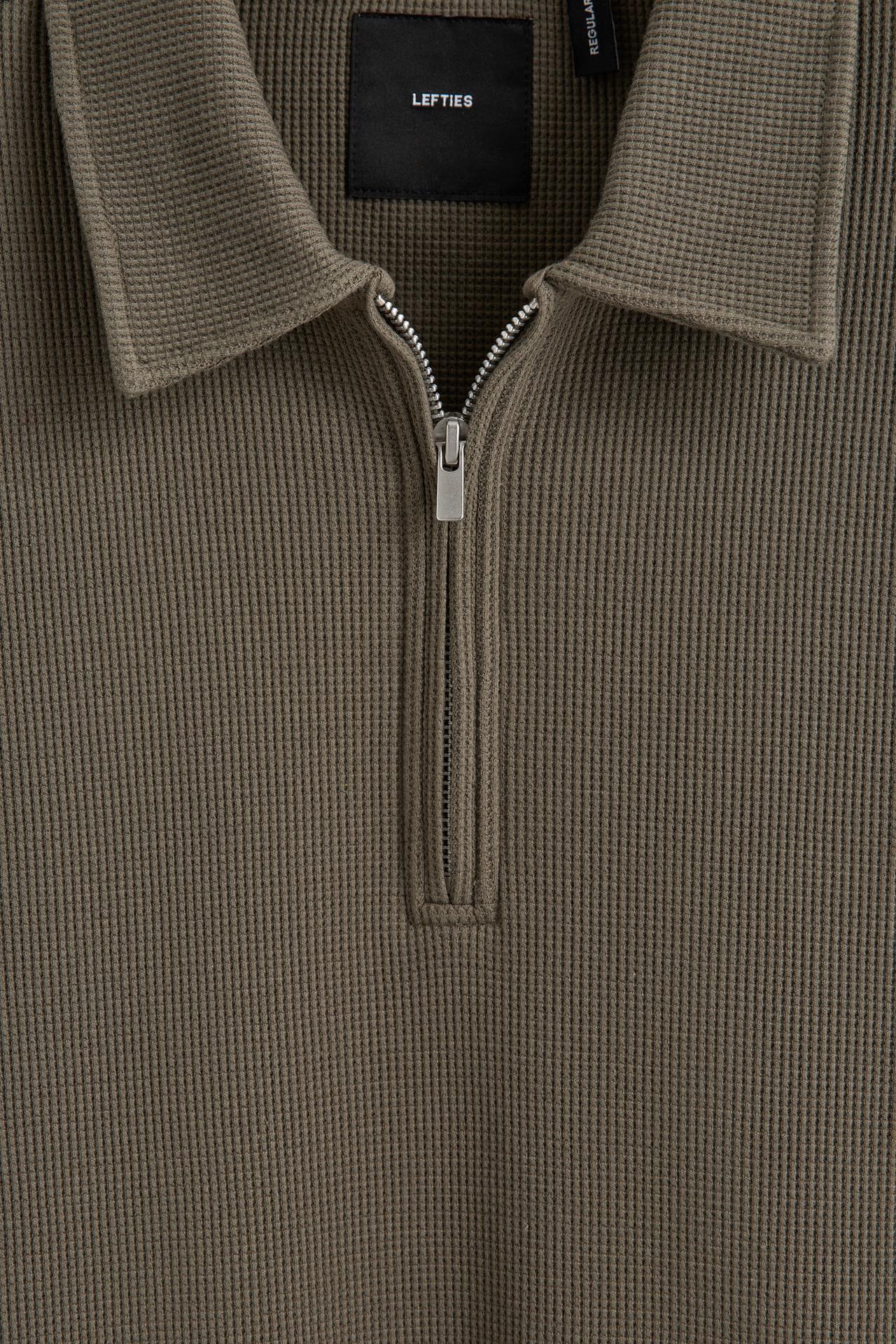 Waffle texture polo shirt — MEDIUM KHAKI