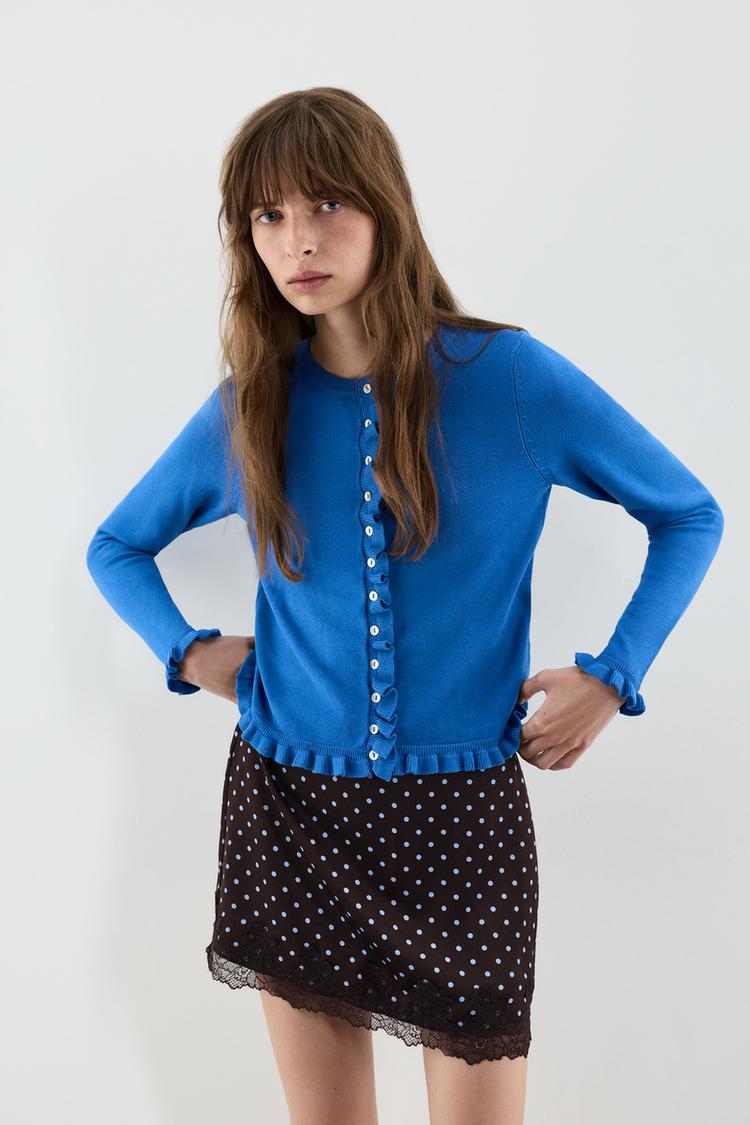 Wavy knit jacket — BLUE