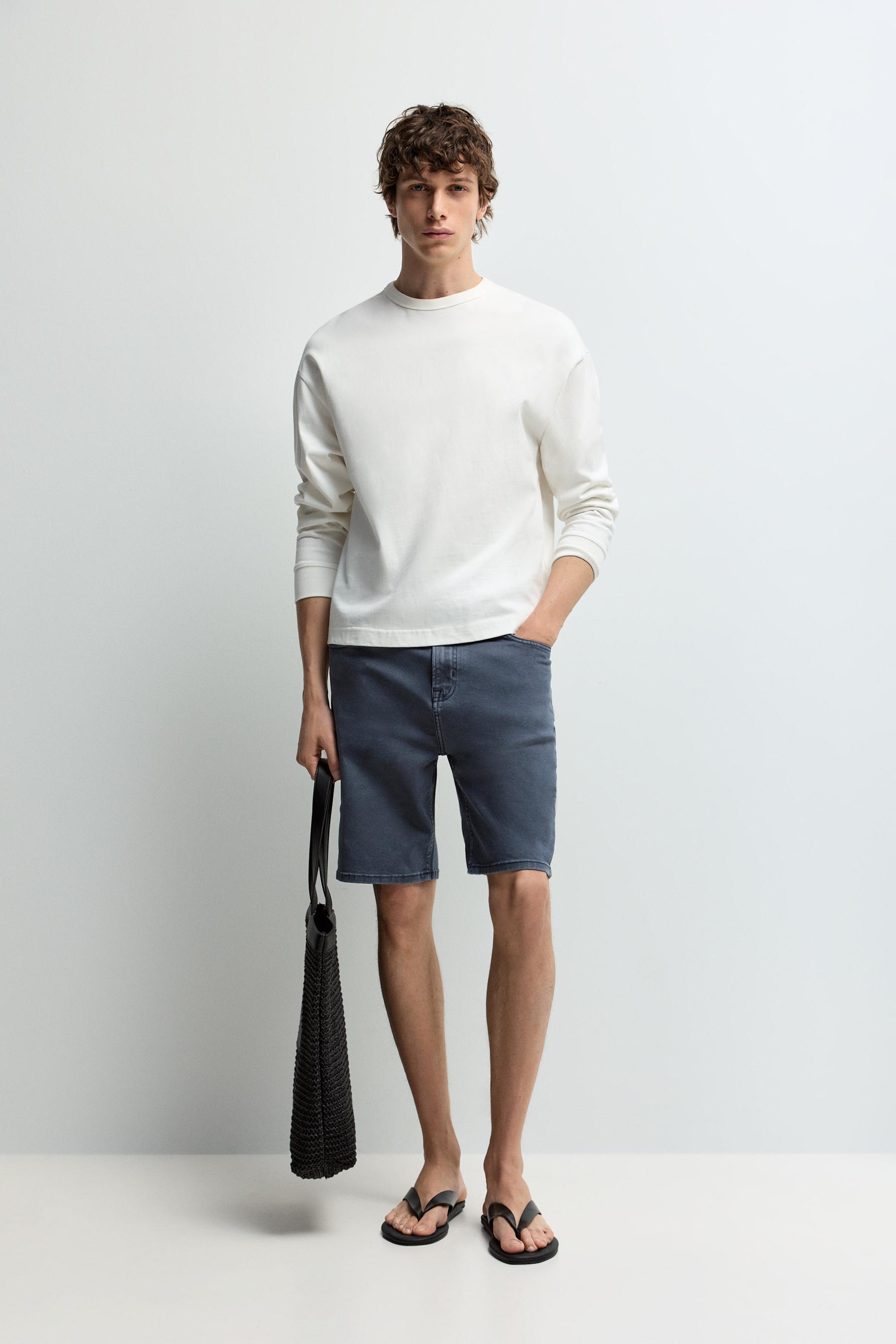 Slim denim Bermuda shorts — INDIGO