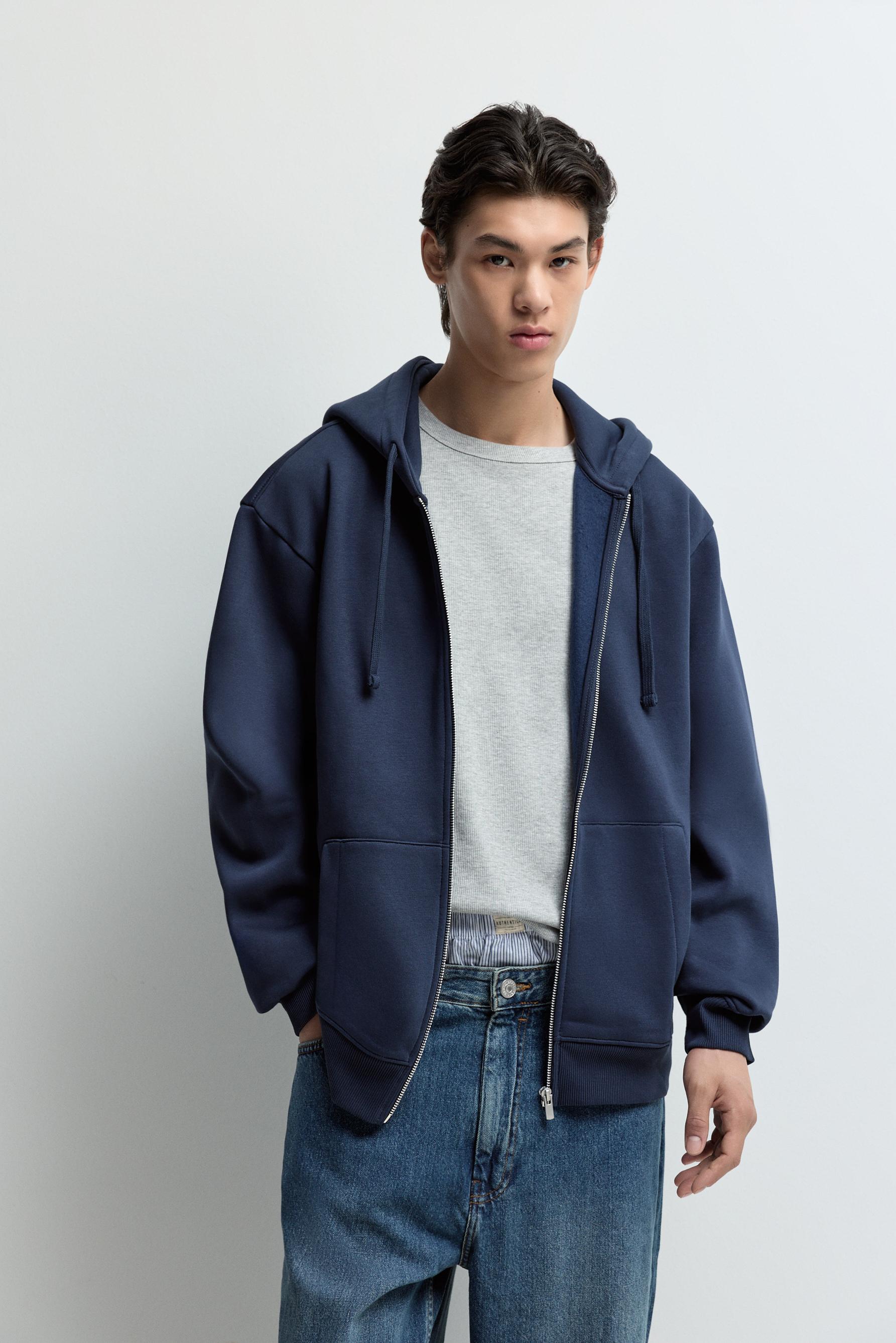Basic zip-up hoodie — NAVY