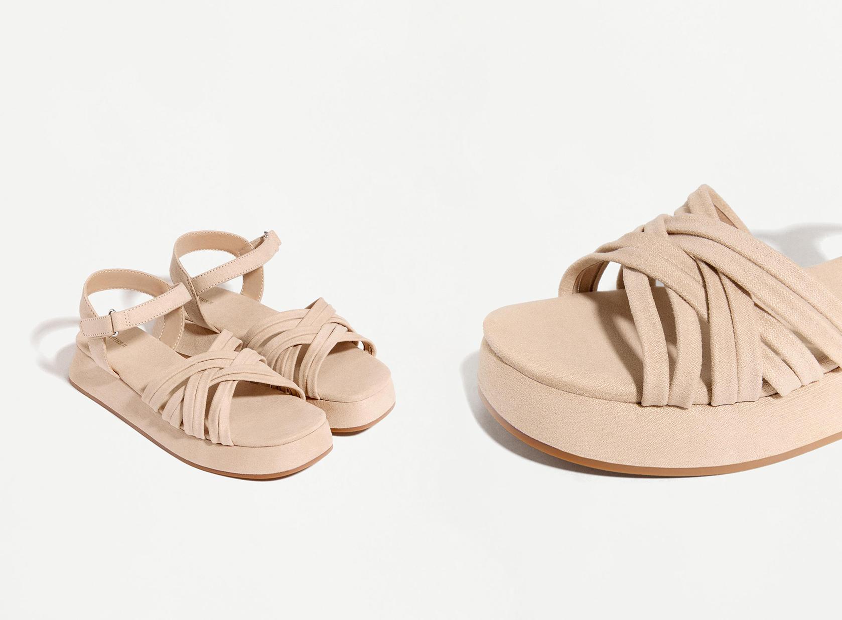 FAUX SUEDE PLATFORM SANDAL — BROWN
