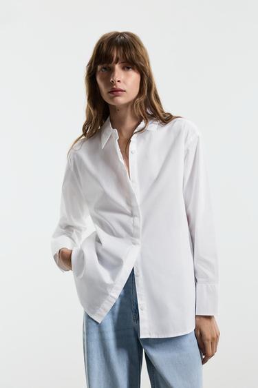Basic striped poplin shirt — WHITE 1