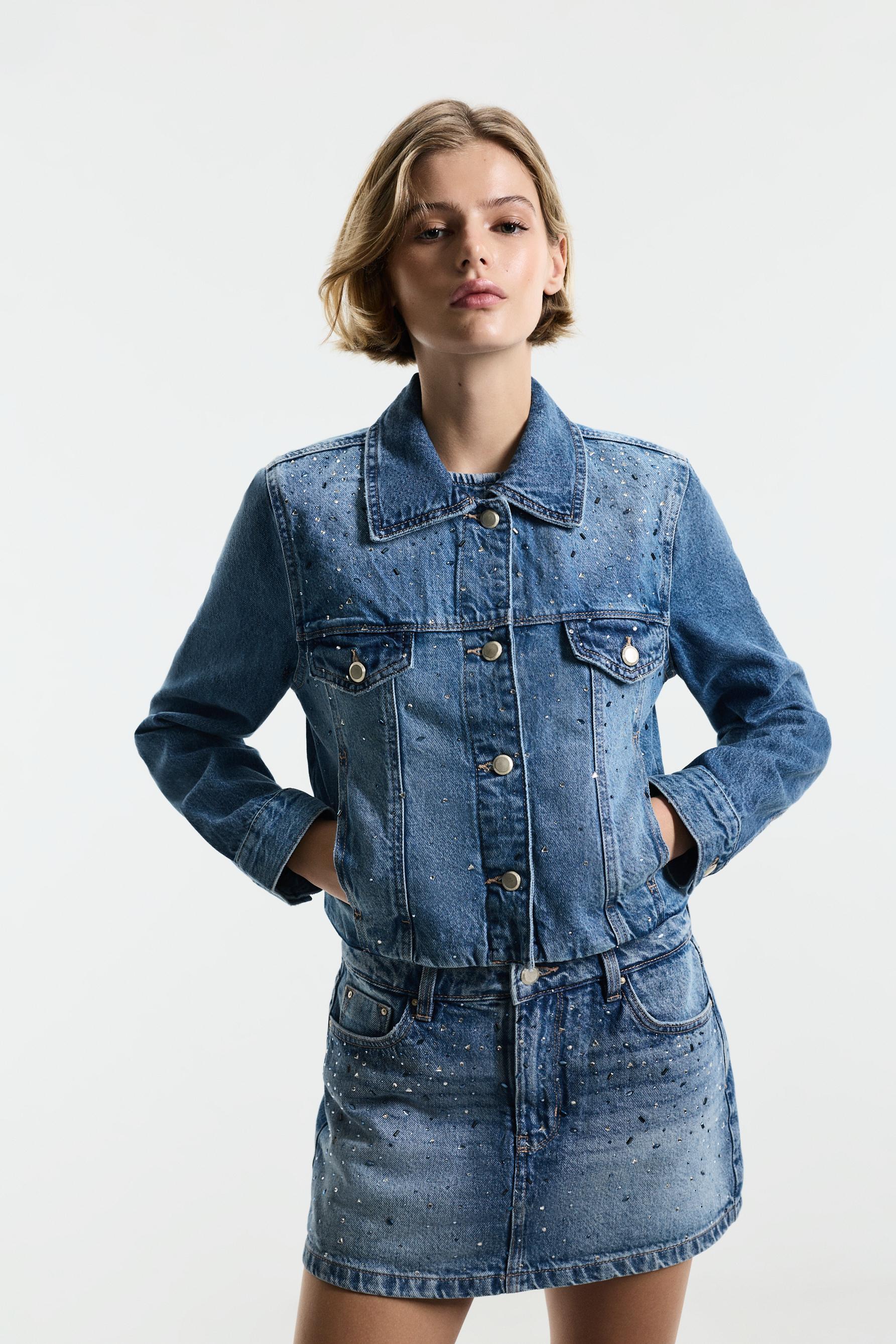 Rhinestone denim jacket — DARK BLUE