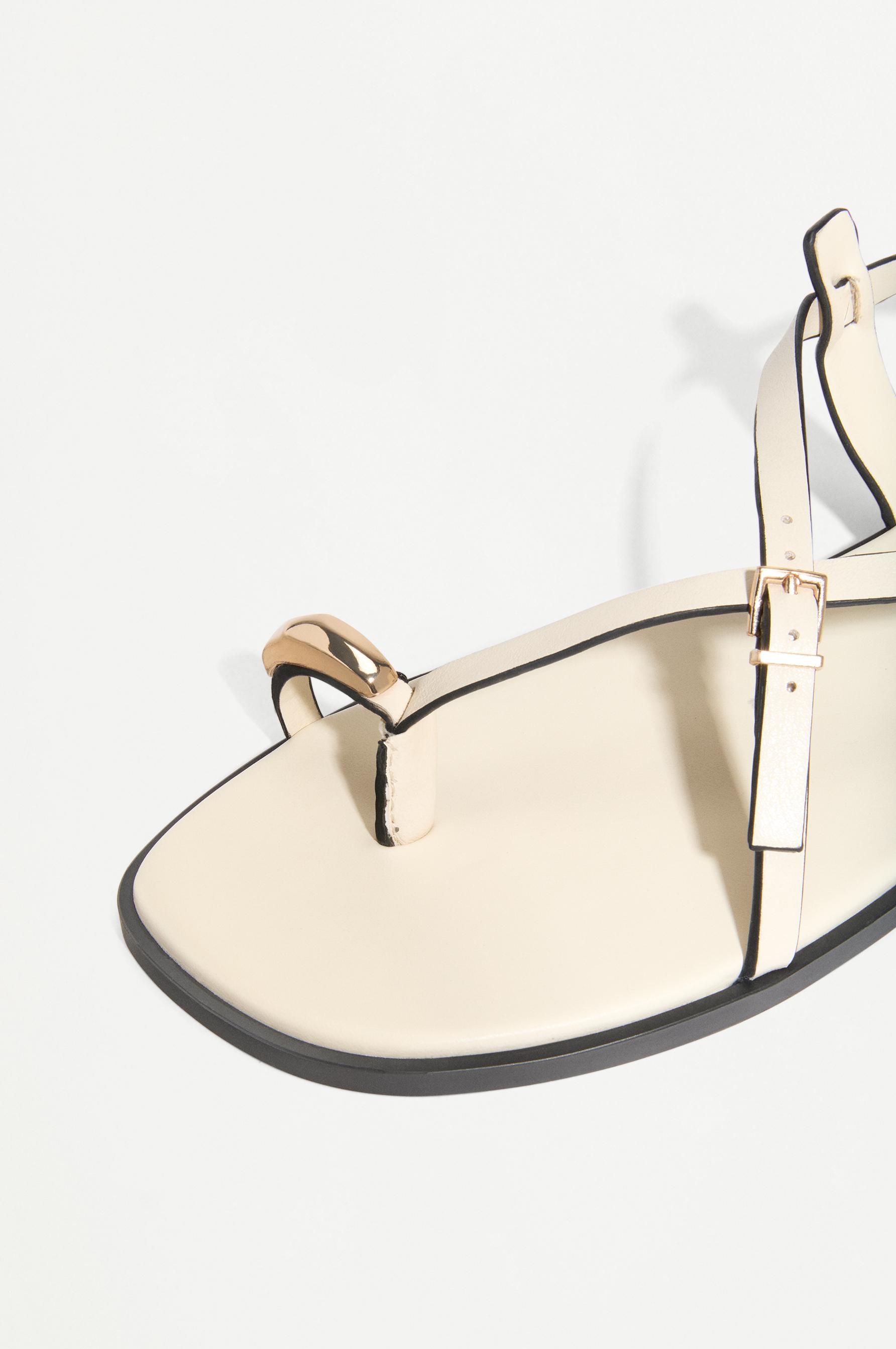 Flat slider sandal with metal detail — WHITE