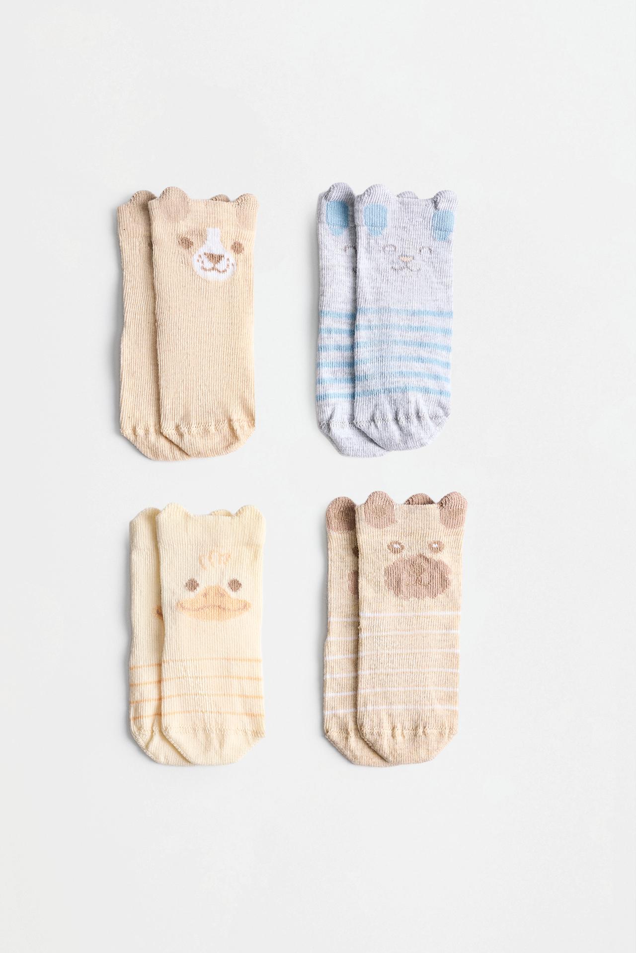 Animal ankle socks (4-pack) — GREY/CAMEL