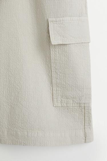 Seersucker cargo Bermuda shorts — STONE 4