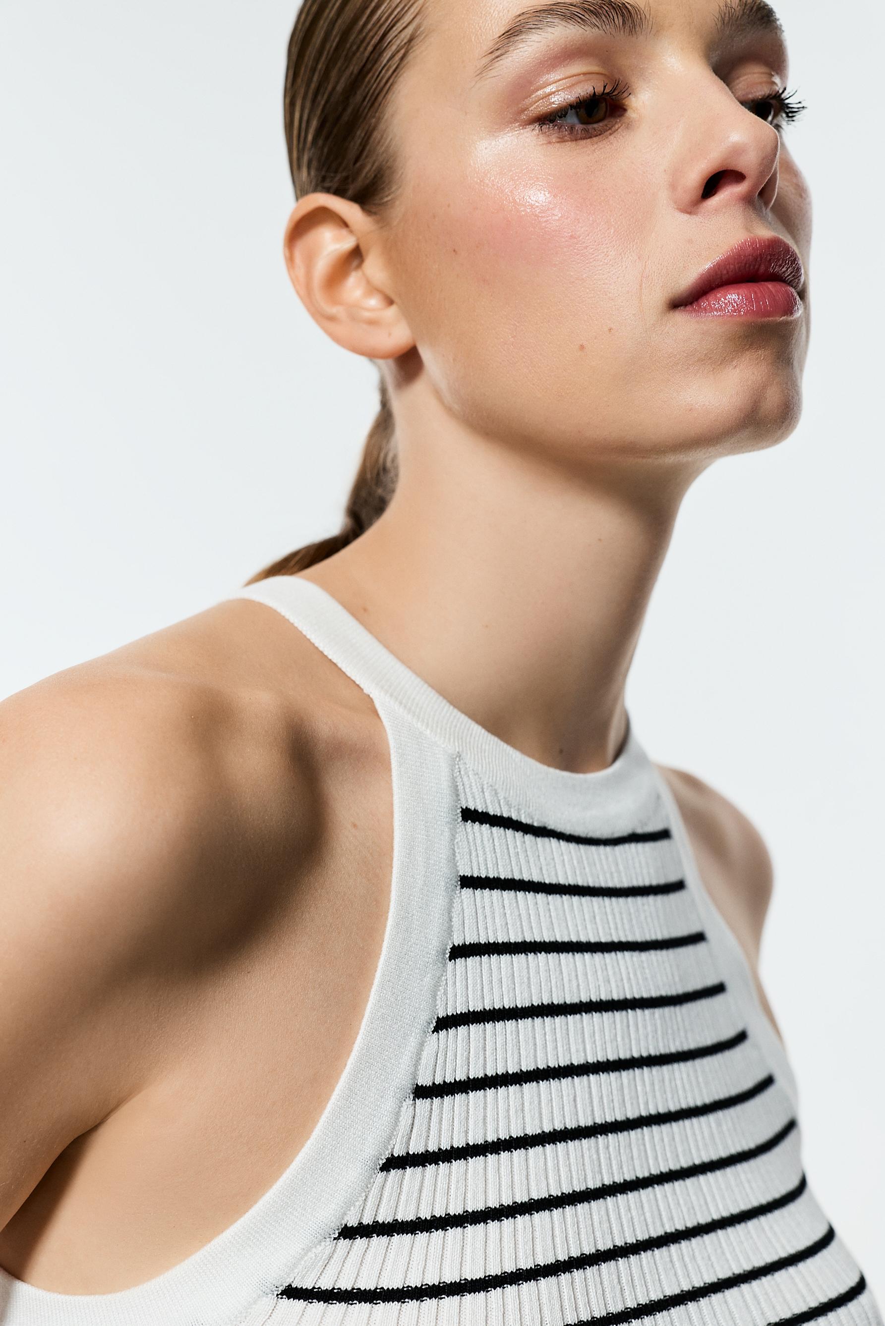 Ribbed halter top — ECRU/BLACK