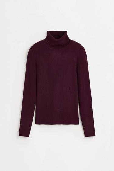 Ribbed high-neck sweater — BURGUNDY 6