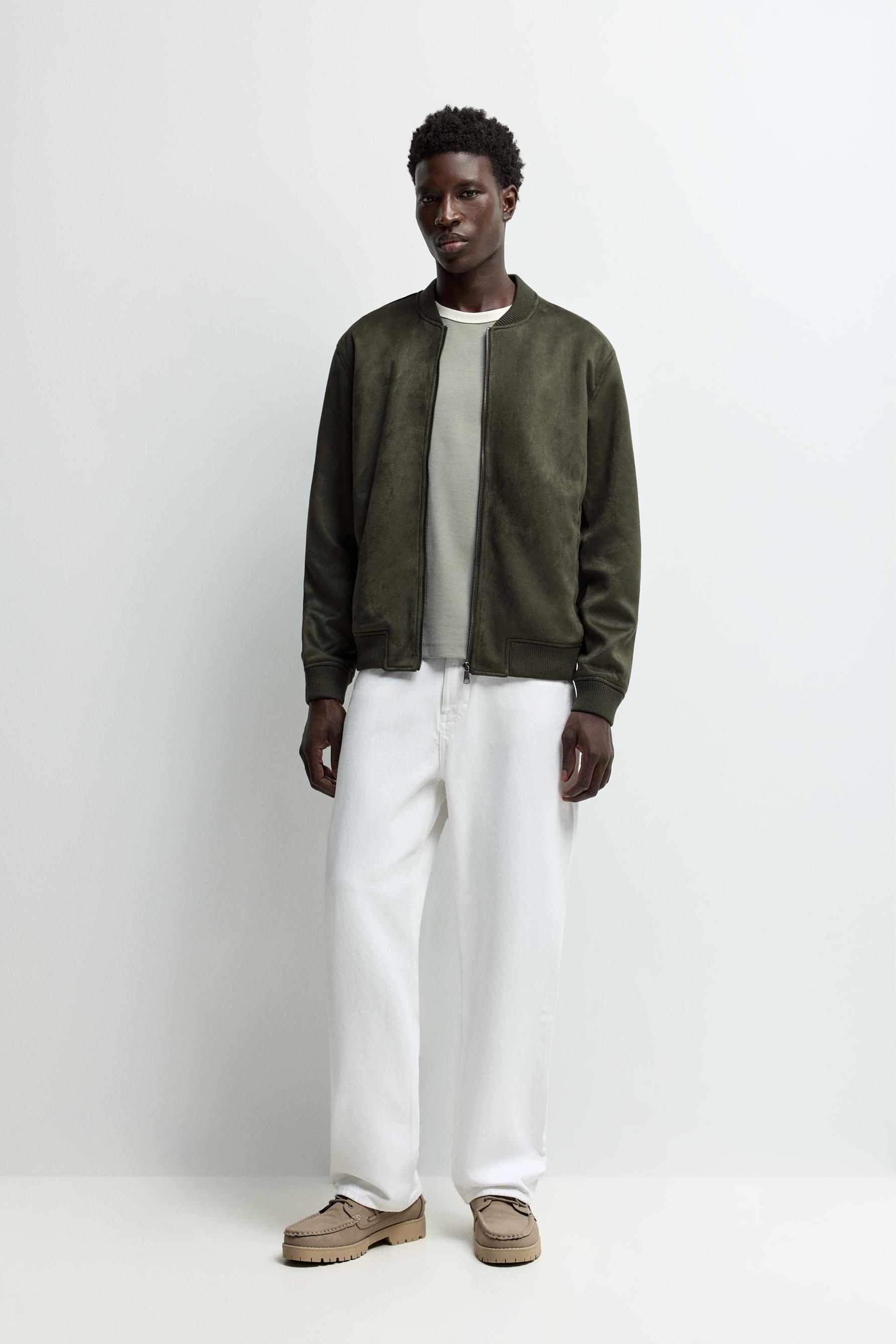 Faux suede bomber jacket — PALE KHAKI