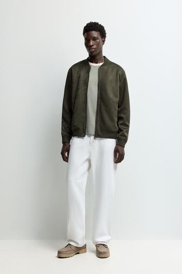 Faux suede bomber jacket — PALE KHAKI 2