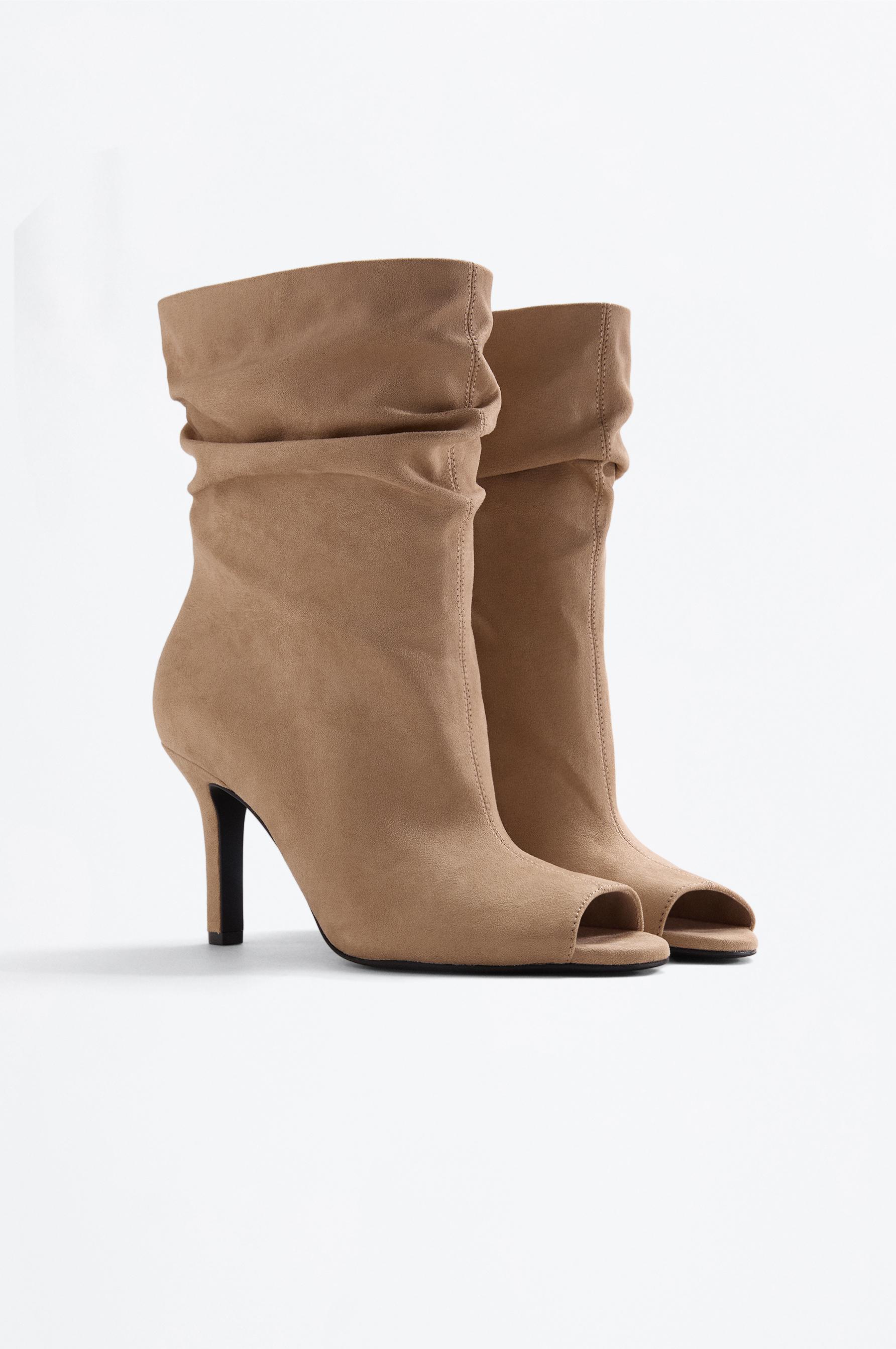 Faux suede heeled boot — BEIGE