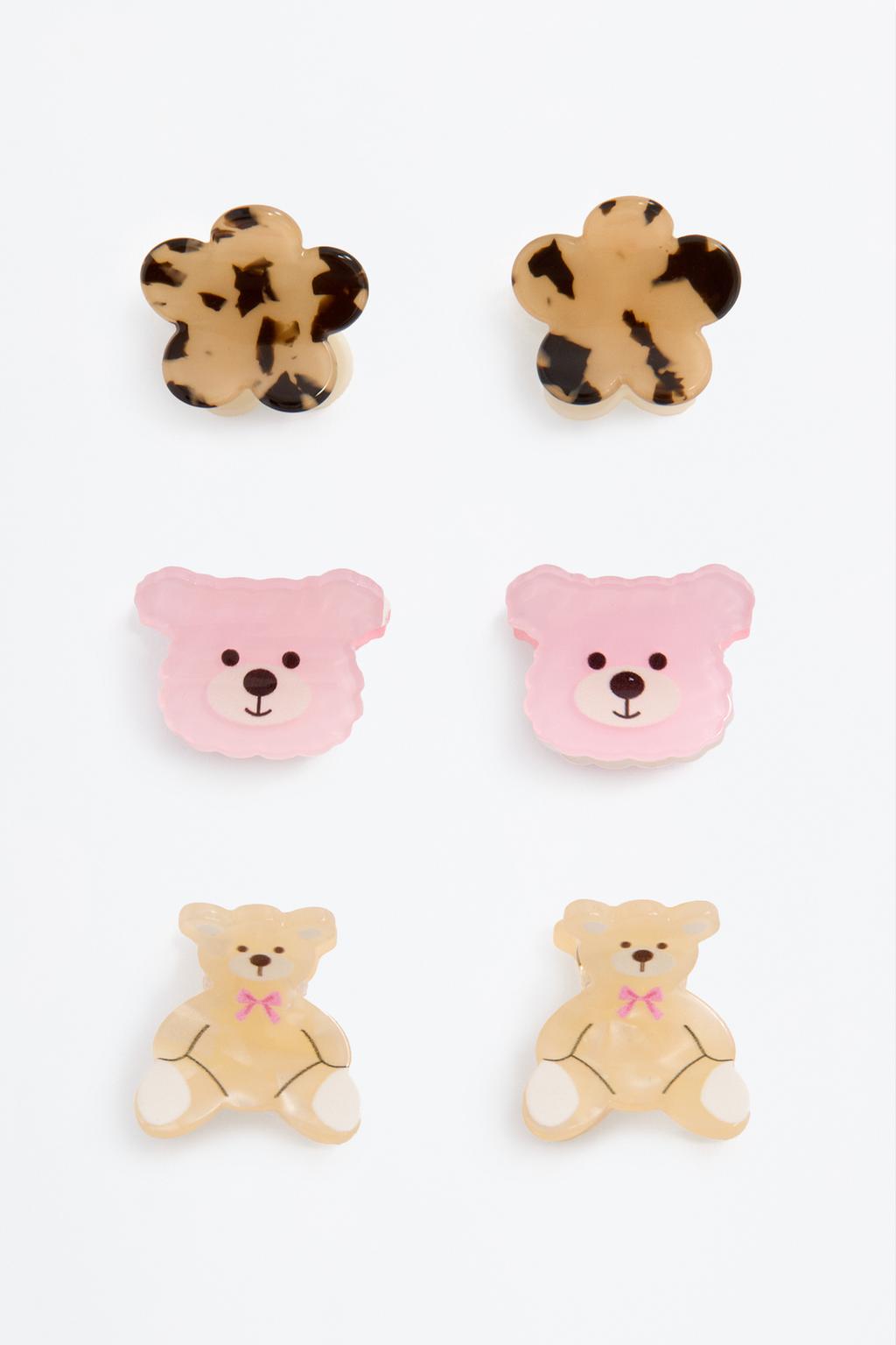 Pack 6 pinzas oso y flor