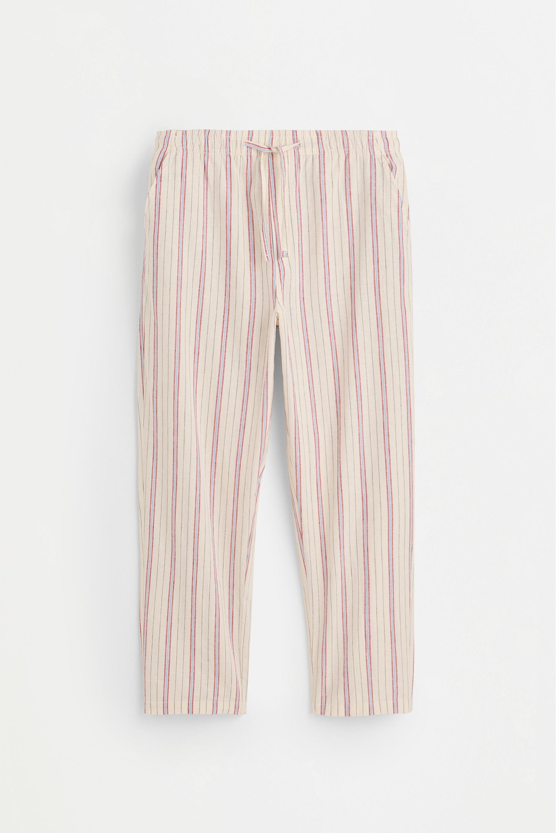 Striped linen-cotton trousers — OFF WHITE