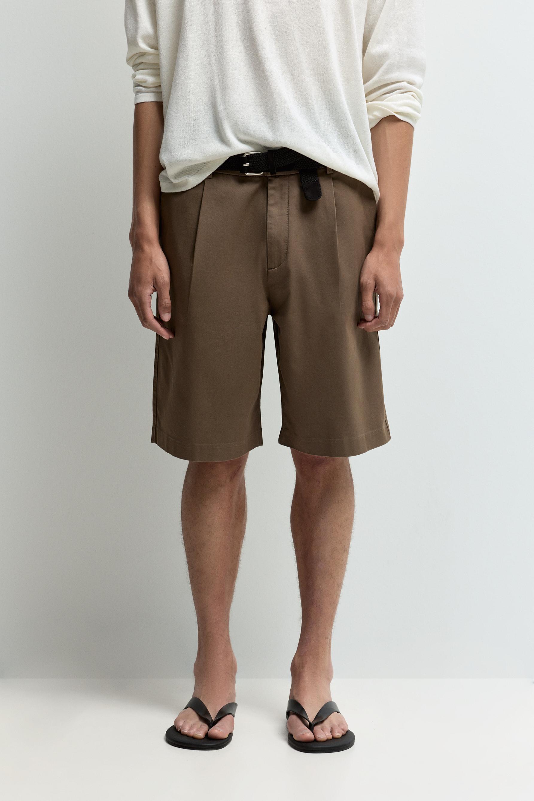 Pleated chino Bermuda shorts — BEIGE