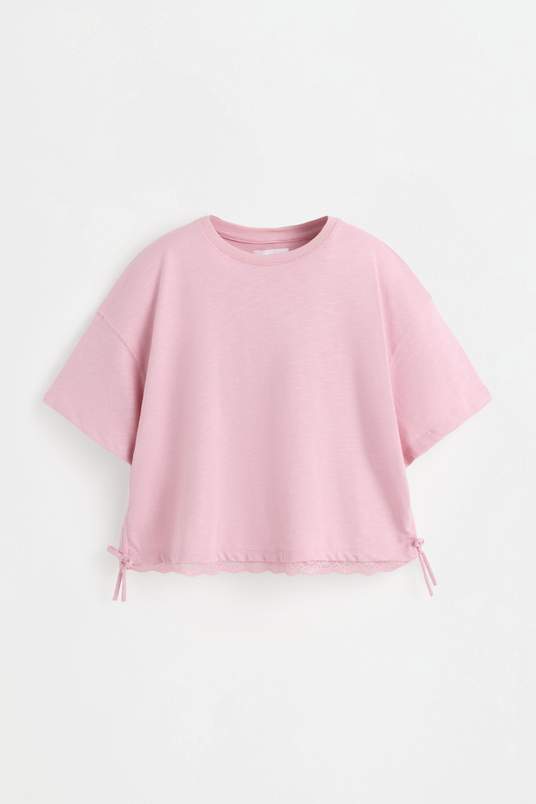 Lace T-shirt with tie — DUSTY PINK