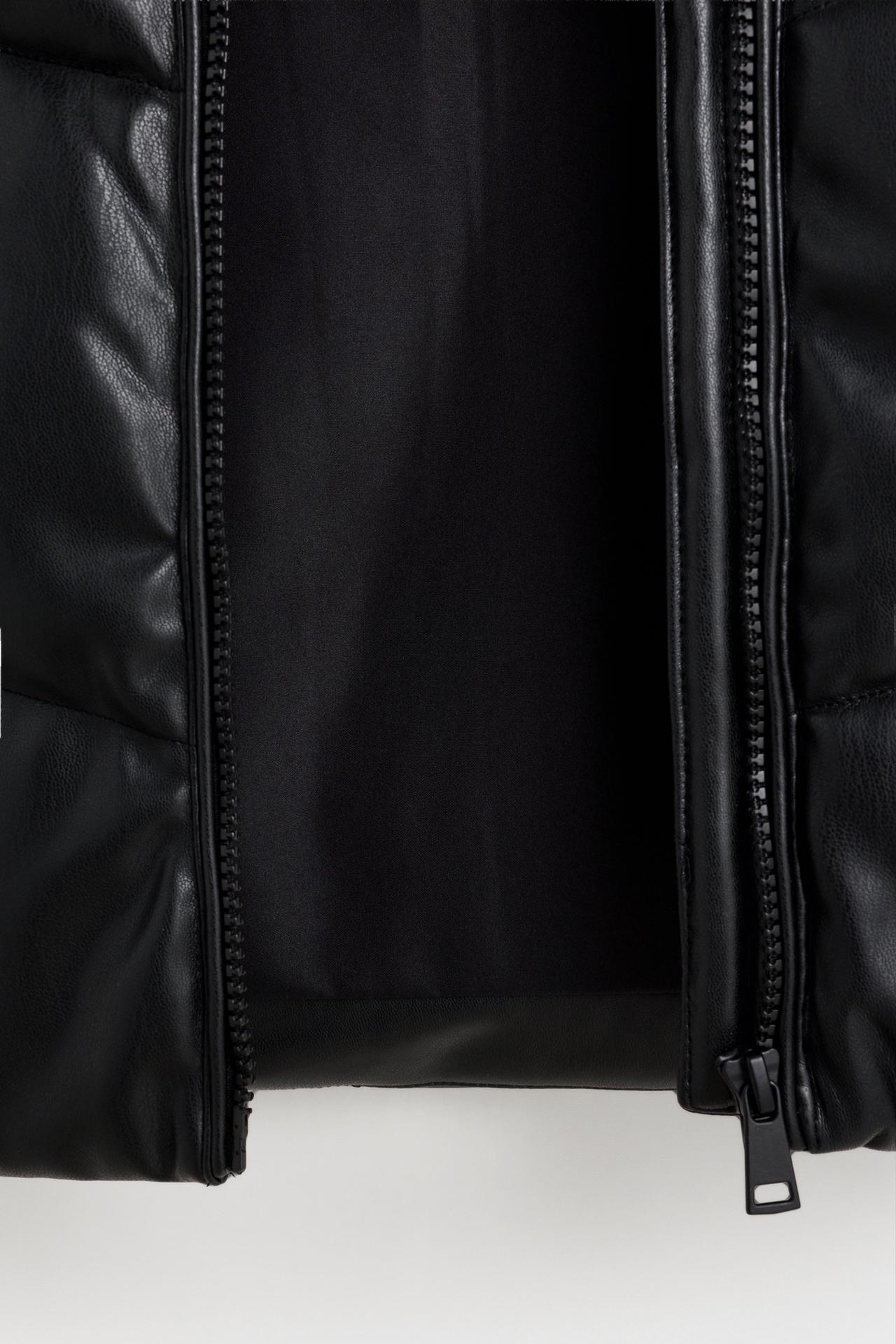 Leather effect puffer coat — BLACK