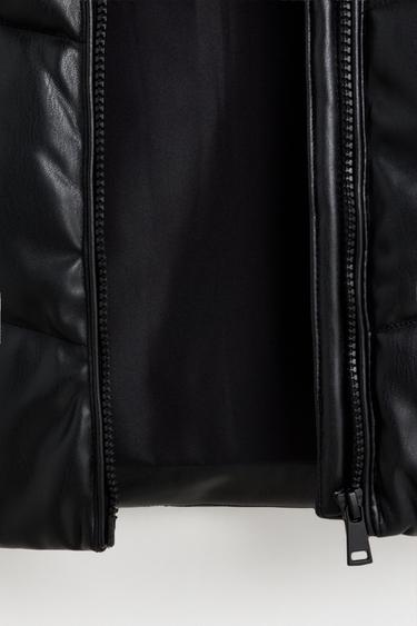 Leather effect puffer coat — BLACK 5